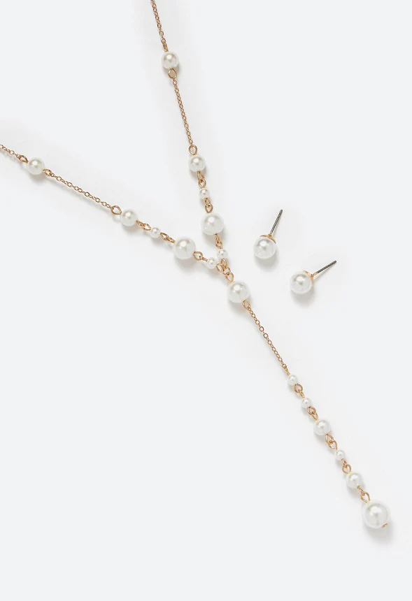 Wen Glass Pearl Stud Earrings And Y-Necklace Set - Image 2