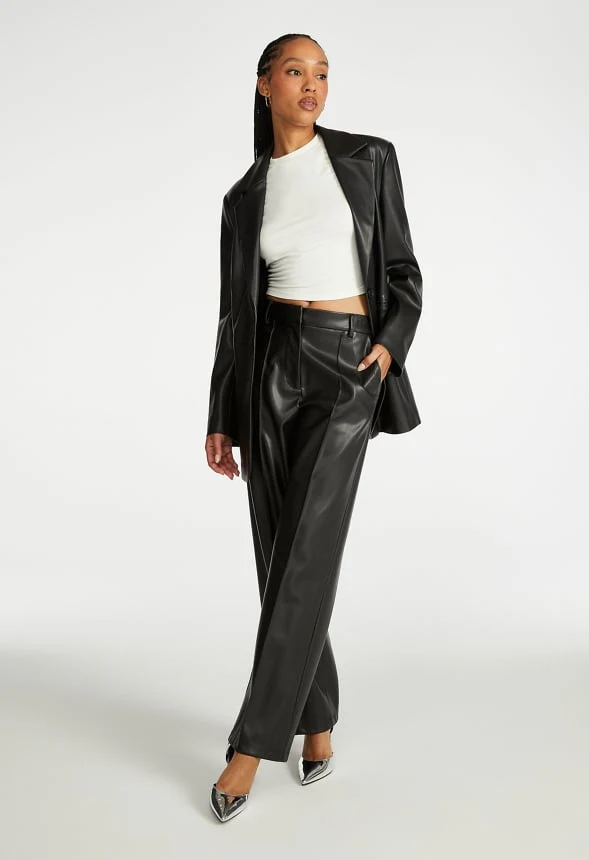 Wide Leg Faux Leather Trousers - Image 4