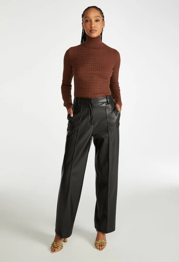 Wide Leg Faux Leather Trousers - Image 5