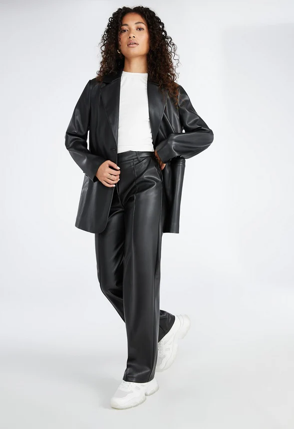 Wide Leg Faux Leather Trousers - Image 6