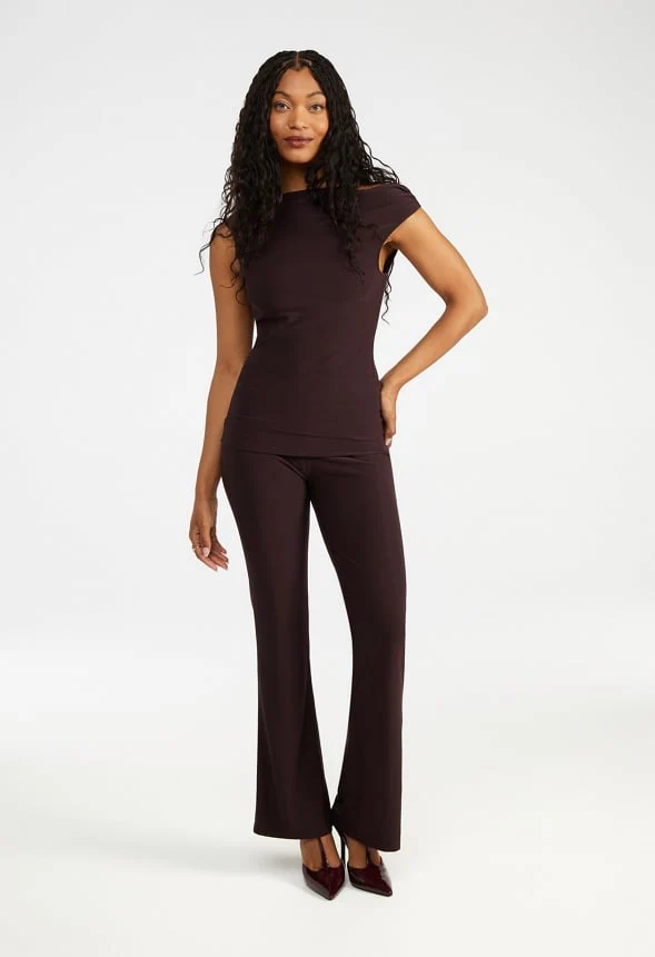 Draped Wide Leg Foldover Pants - Image 2