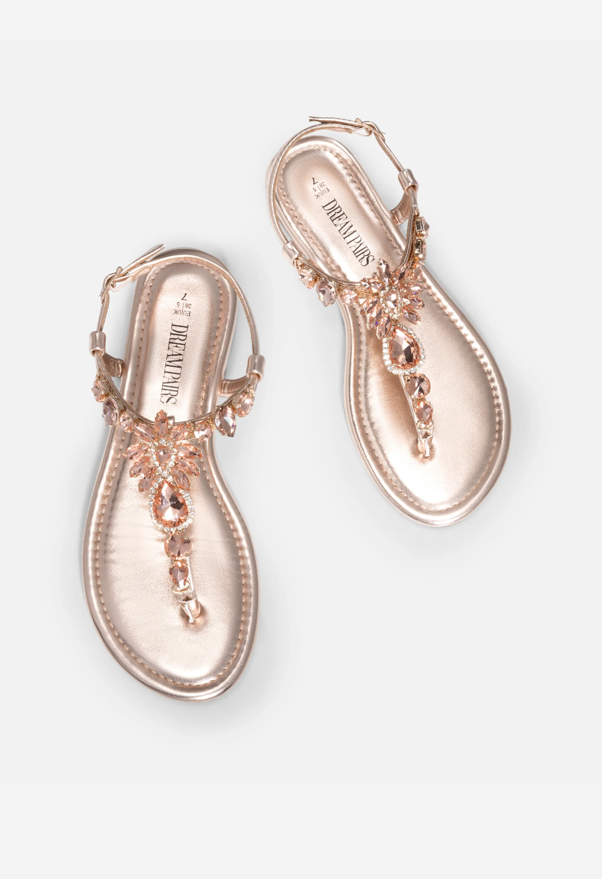 Women Dressy Rhinestone T-Strap Thong Flat Sandals - Image 2