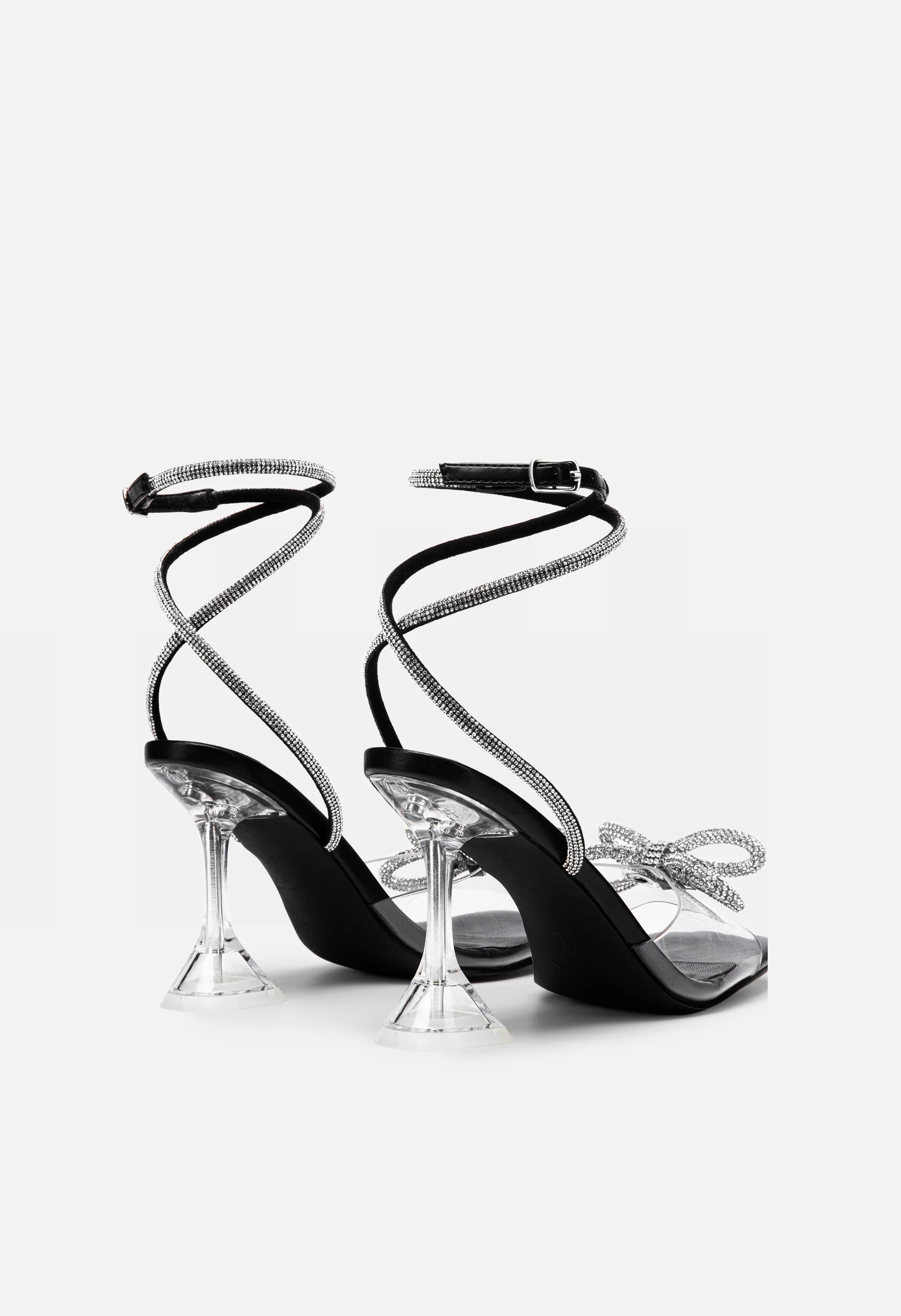 Women Stiletto Bow Rhinestone Square Toe Sandals - Image 4