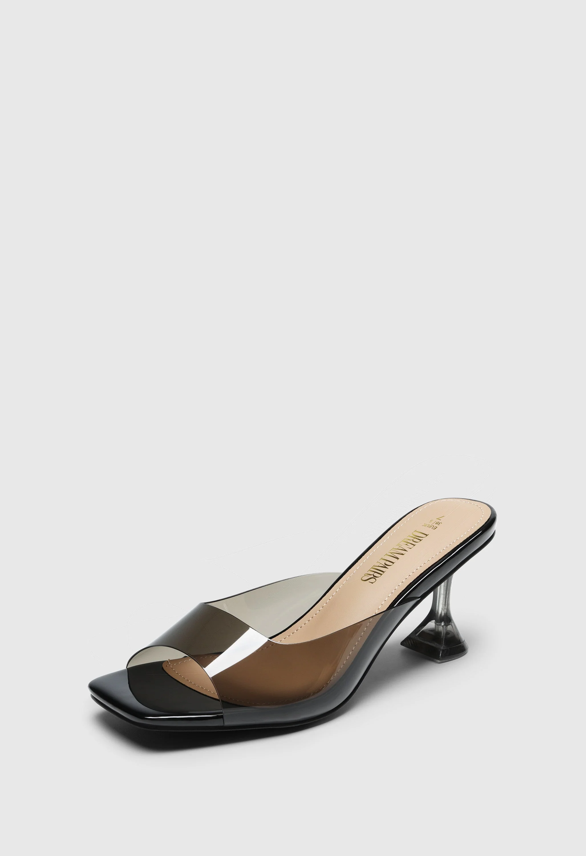 Women's Clear Square Toe Stiletto Slip-on Mules - Image 3