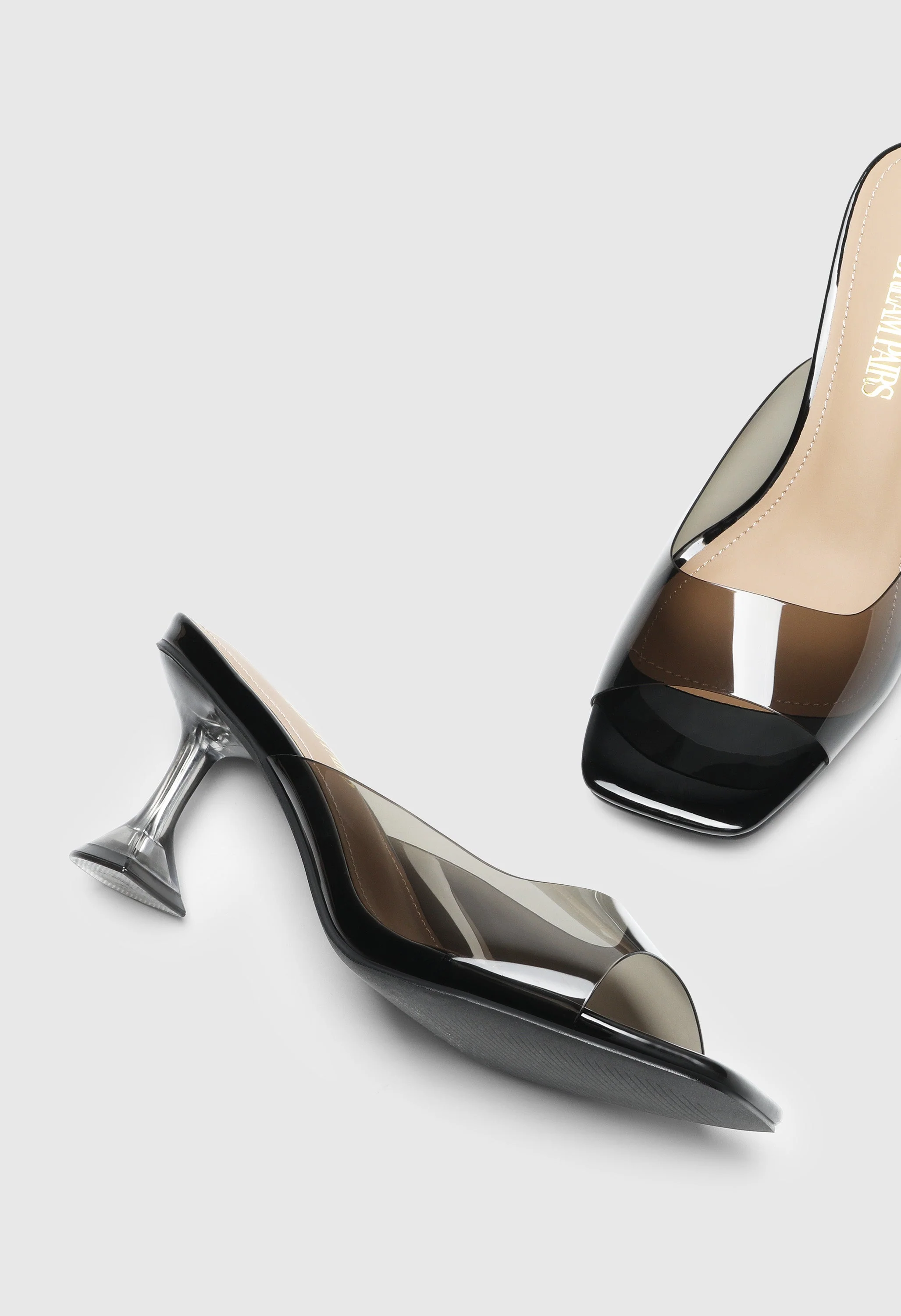 Women's Clear Square Toe Stiletto Slip-on Mules - Image 5