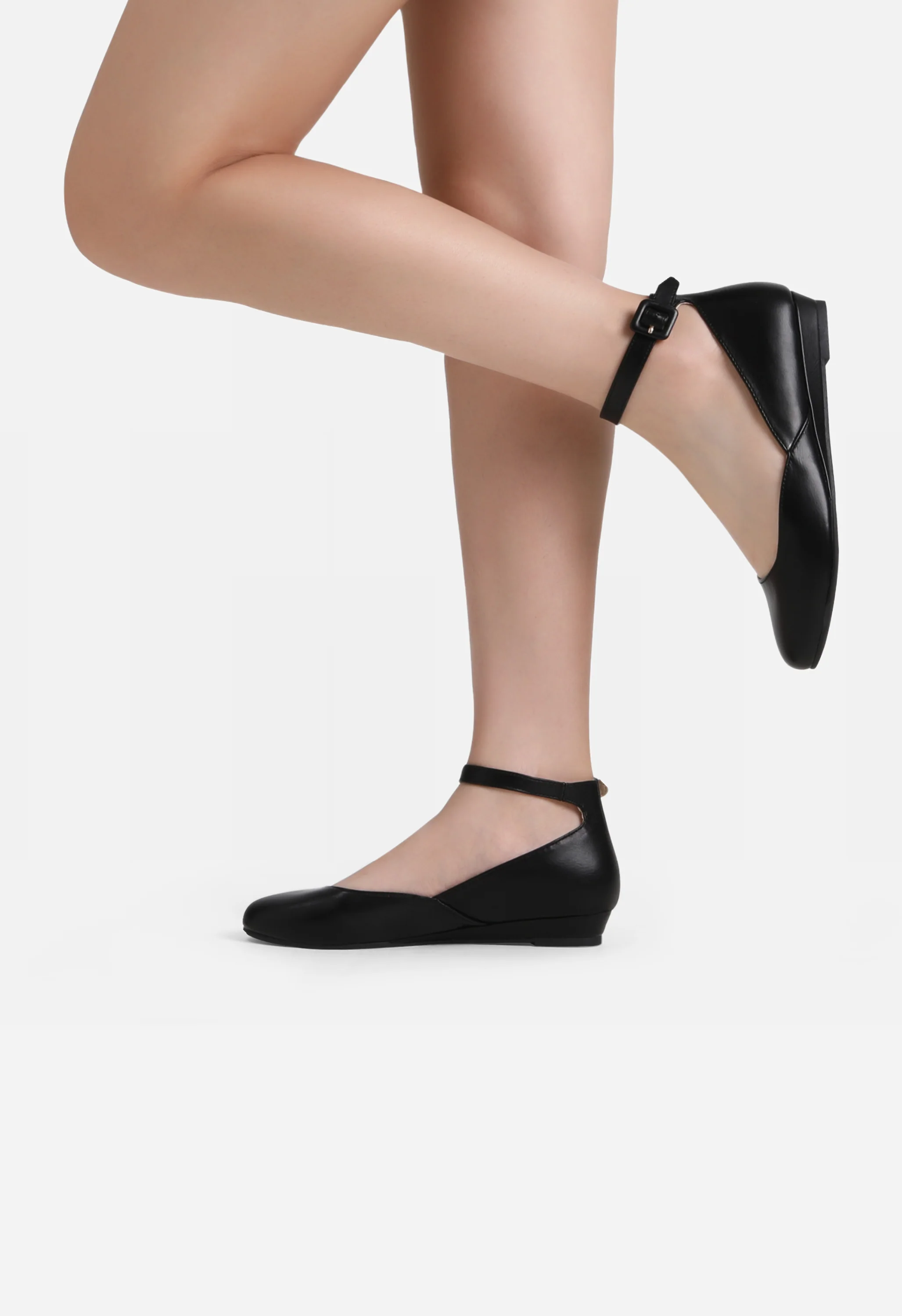 Women's Comfortable Ankle Strap Low Wedge Flats - Image 5