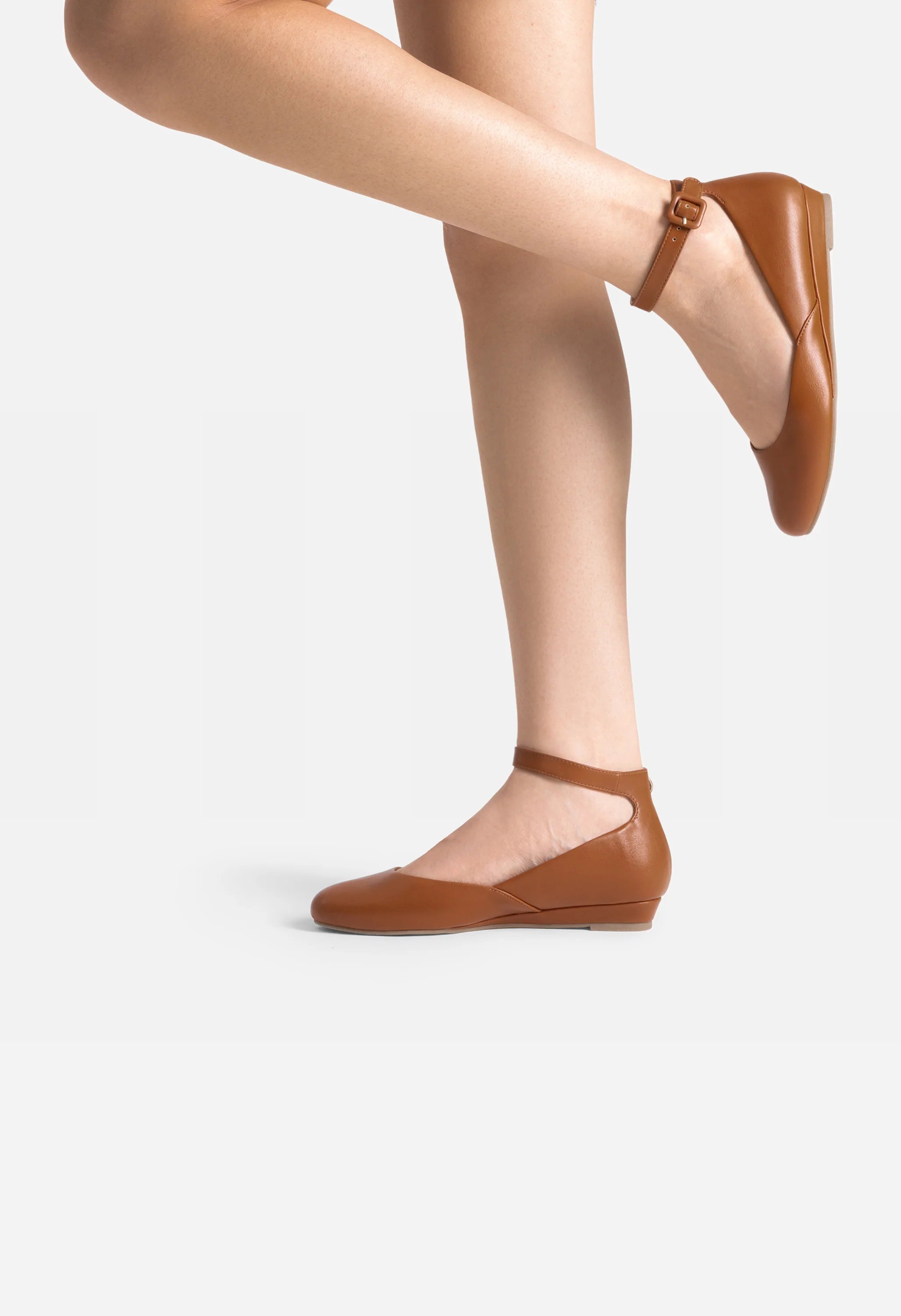 Women's Comfortable Ankle Strap Low Wedge Flats - Image 5