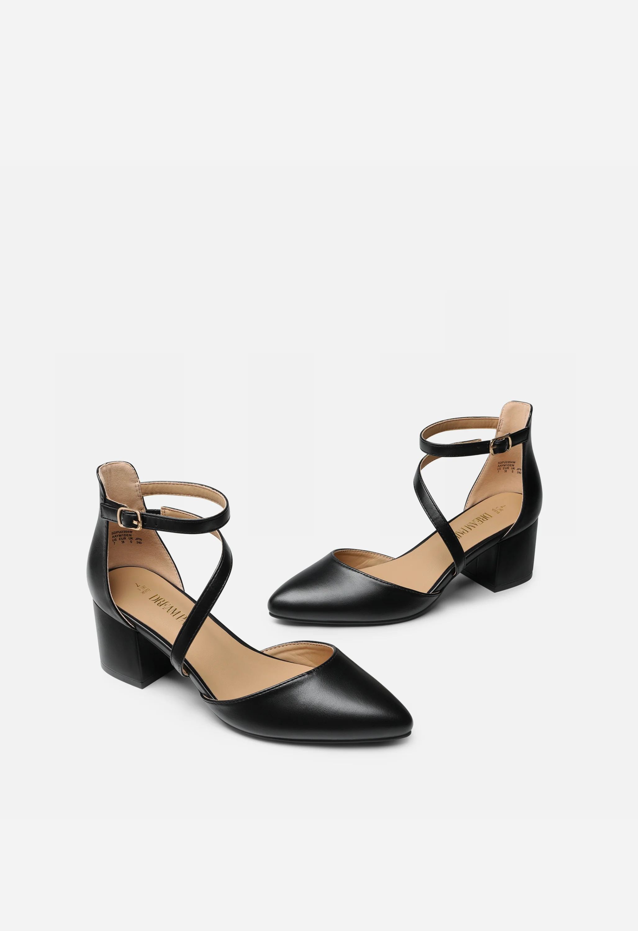 Women's Pointed Toe Chunky Heel Pumps with Ankle Strap - Image 2