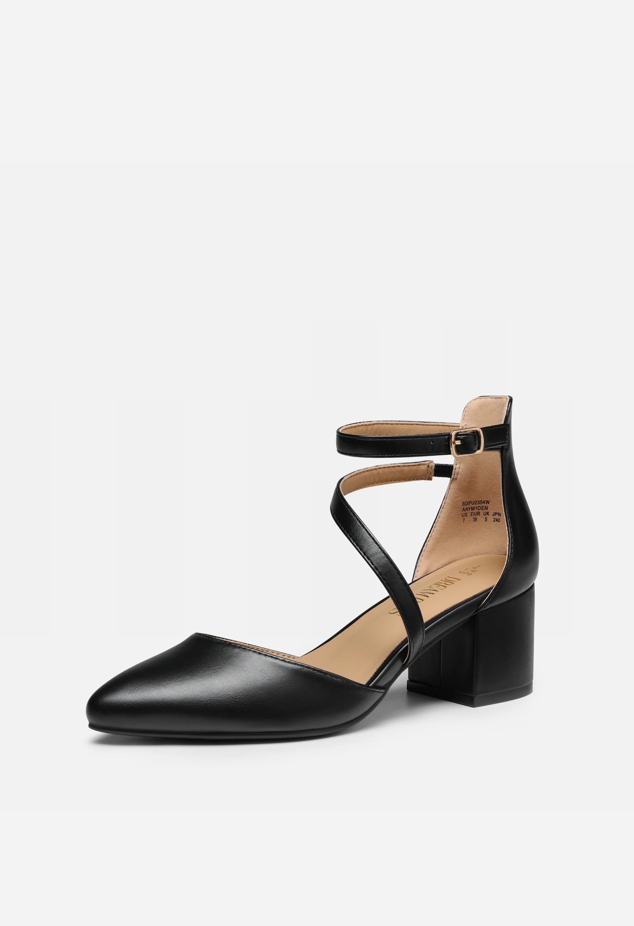 Women's Pointed Toe Chunky Heel Pumps with Ankle Strap - Image 3