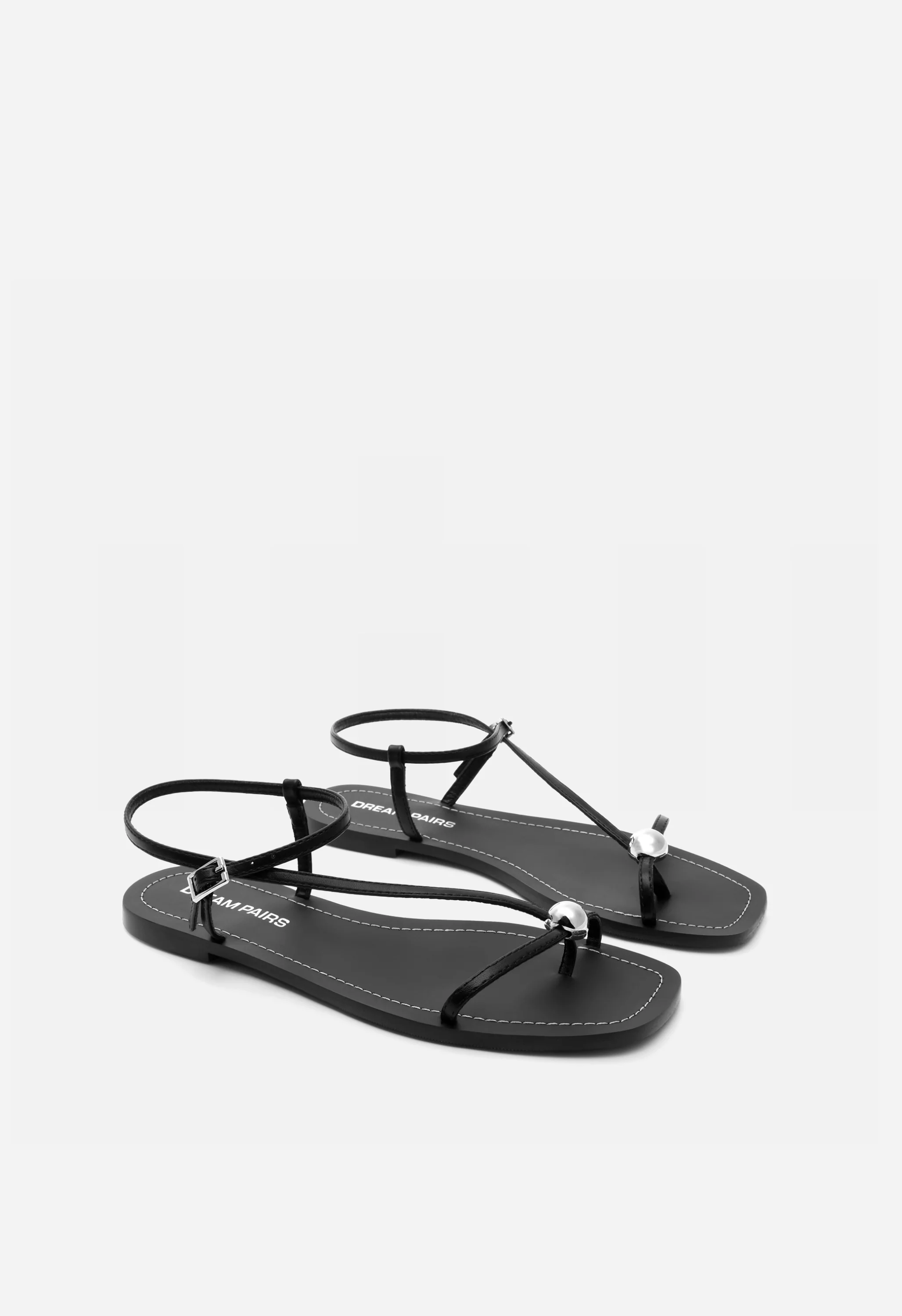 Women's Strappy Square Toe Flat Sandals with Ankle Strap - Image 3