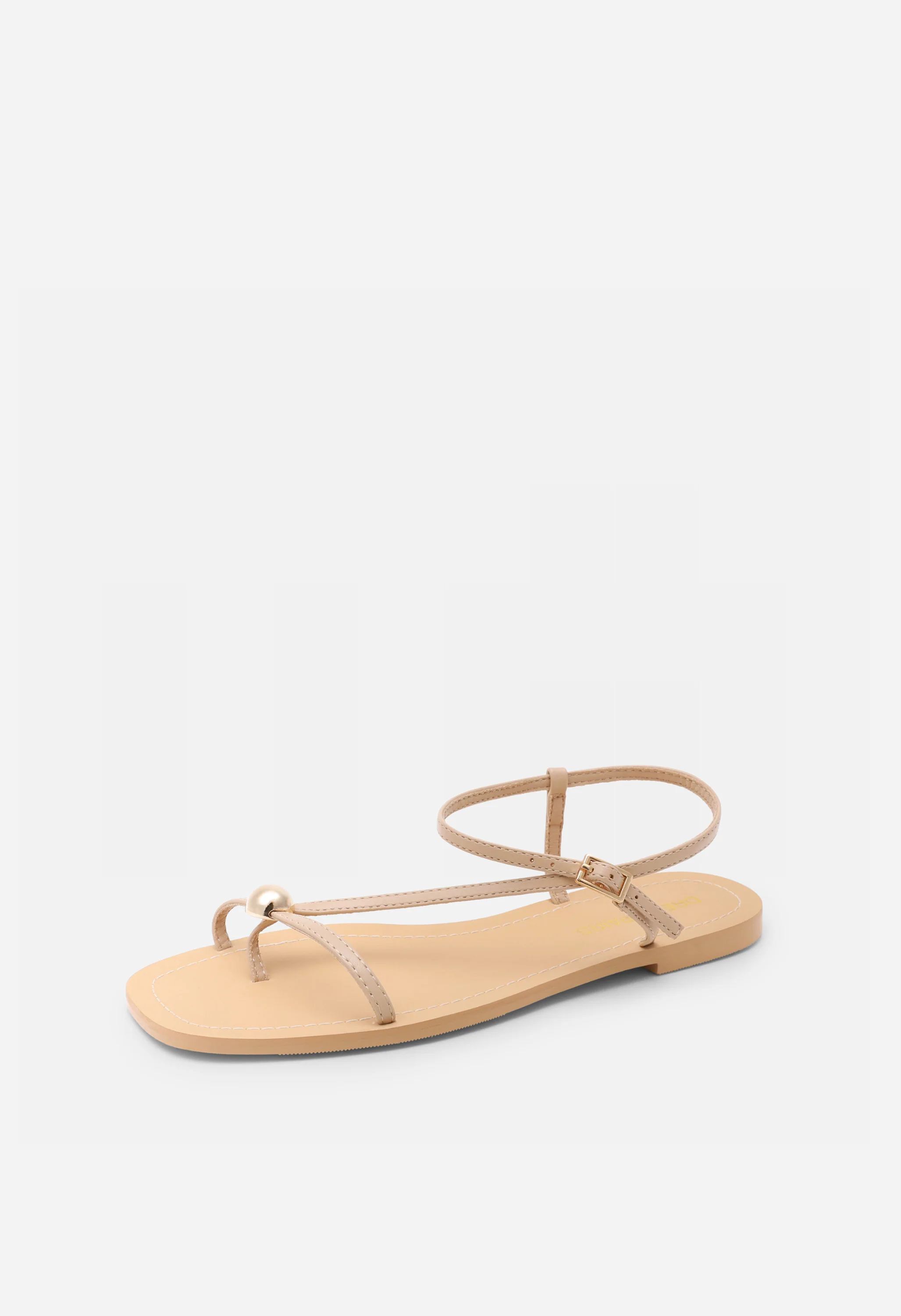 Women's Strappy Square Toe Flat Sandals with Ankle Strap