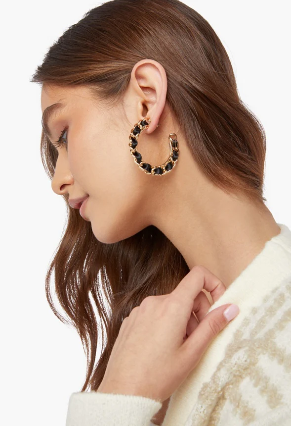 Woven Chain Hoop Earrings - Image 4