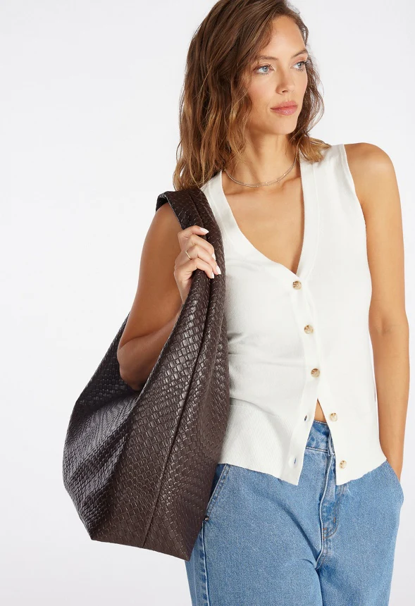 Woven Faux Leather Shoulder Bag - Image 2