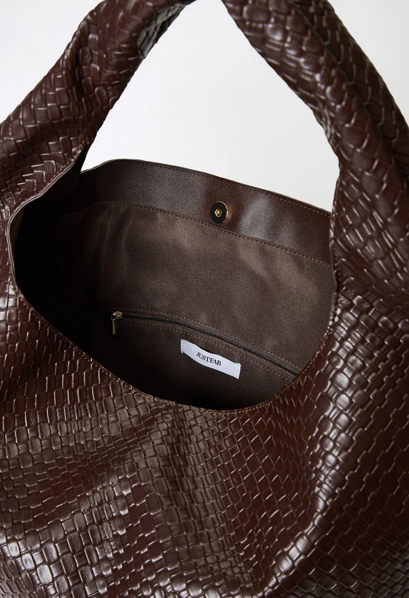 Woven Faux Leather Shoulder Bag - Image 5