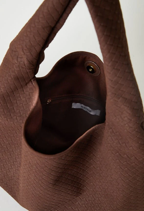 Woven Faux Suede Hobo Bag - Image 6