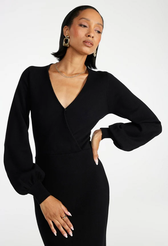 Wrap Midi Sweater Dress - Image 3