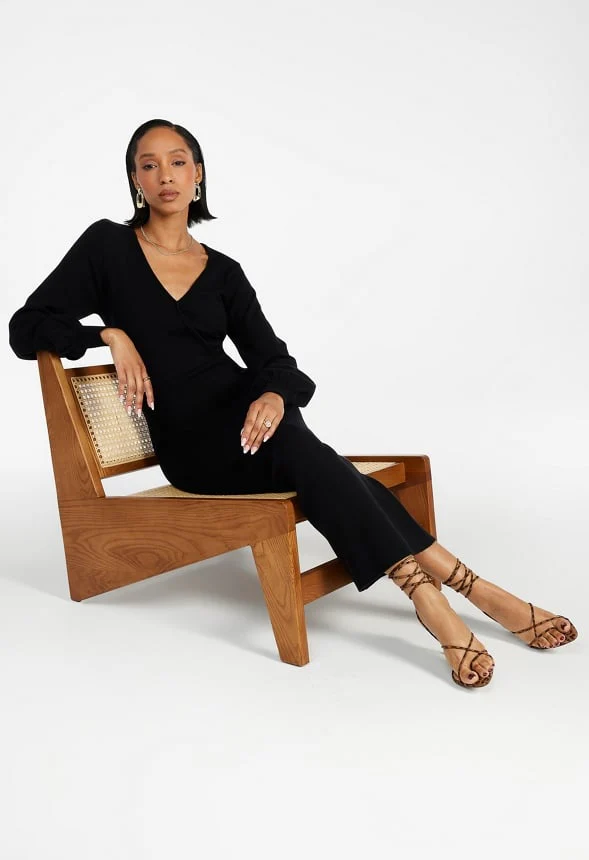 Wrap Midi Sweater Dress - Image 4