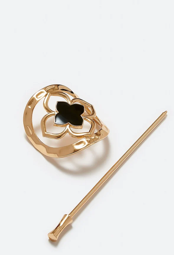 Xia Enamel Clover Metal Hair Ring With Pin - Image 2