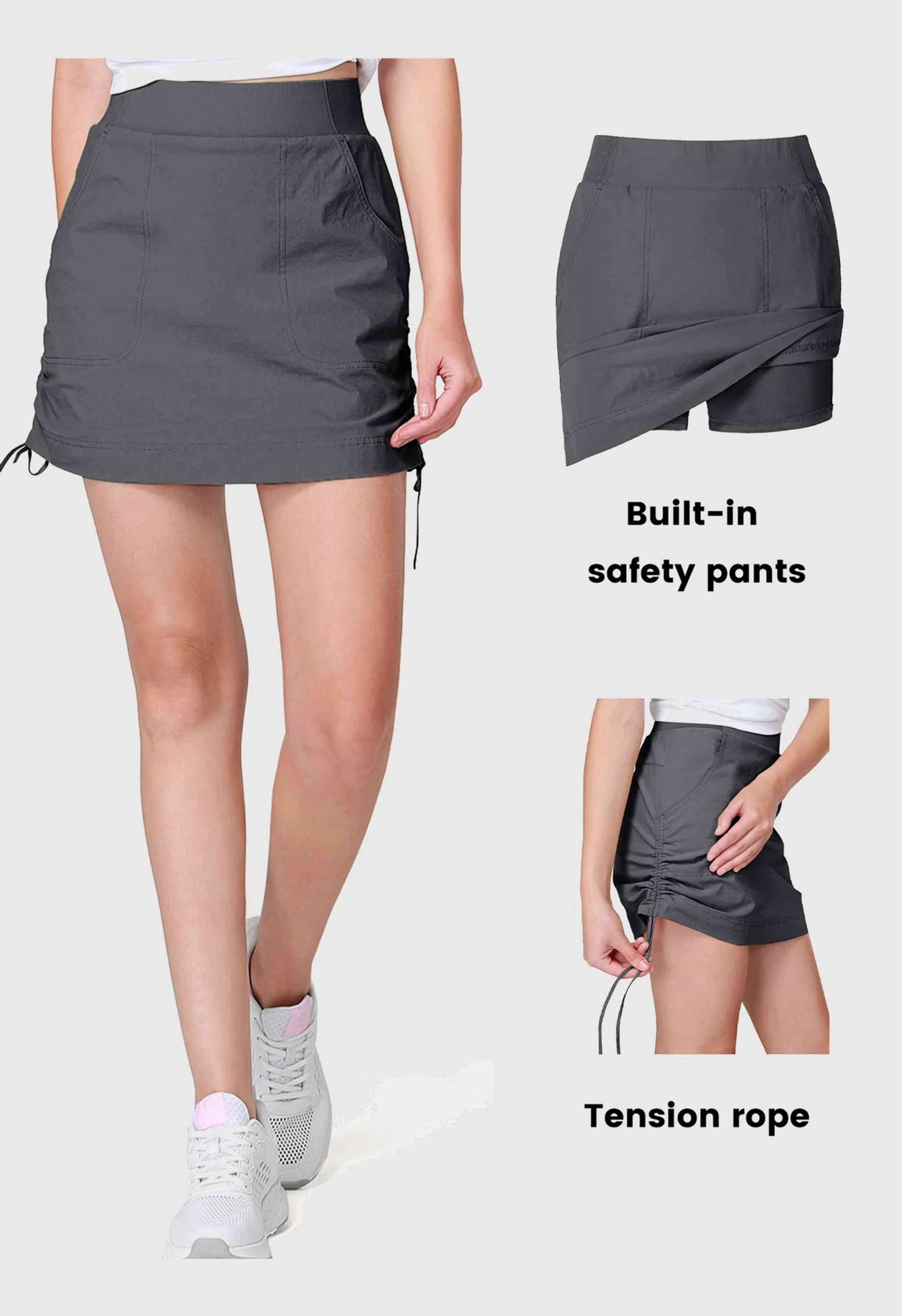 CAMEL CROWN Women's Summer Gray Tummy Control Short Golf Casual Tennis 
Skirts - Image 2