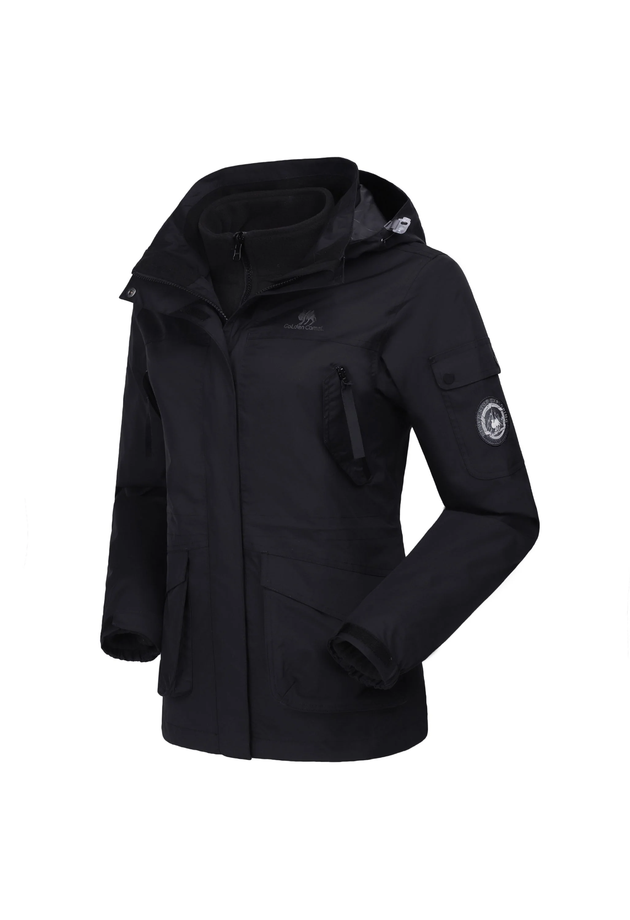 Women's Winter Black Regular Fit Short Waterproof Windproof Ski Jacket - Image 3