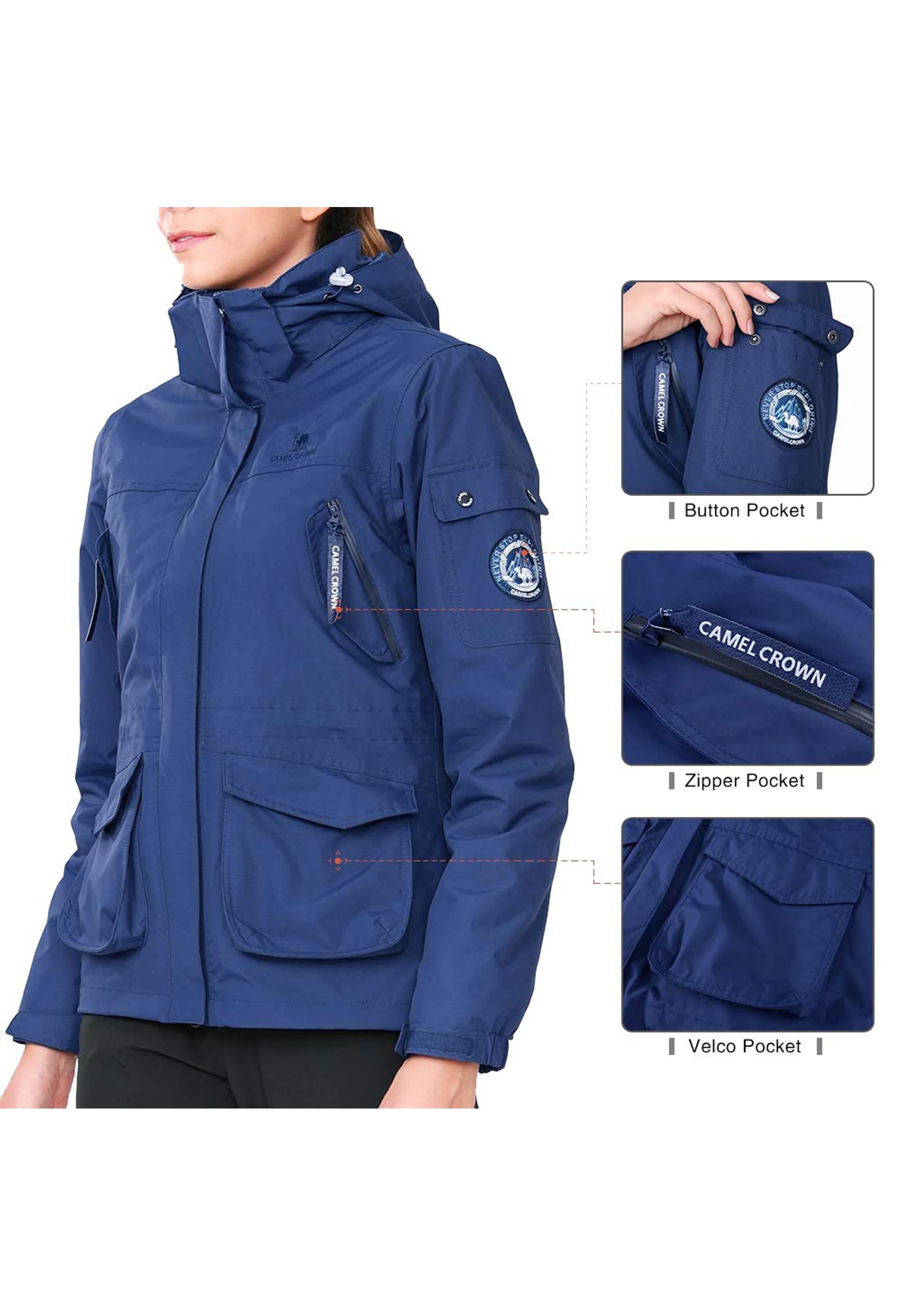 Women's Winter Blue Regular Fit Short Waterproof Windproof Ski Jacket - Image 4