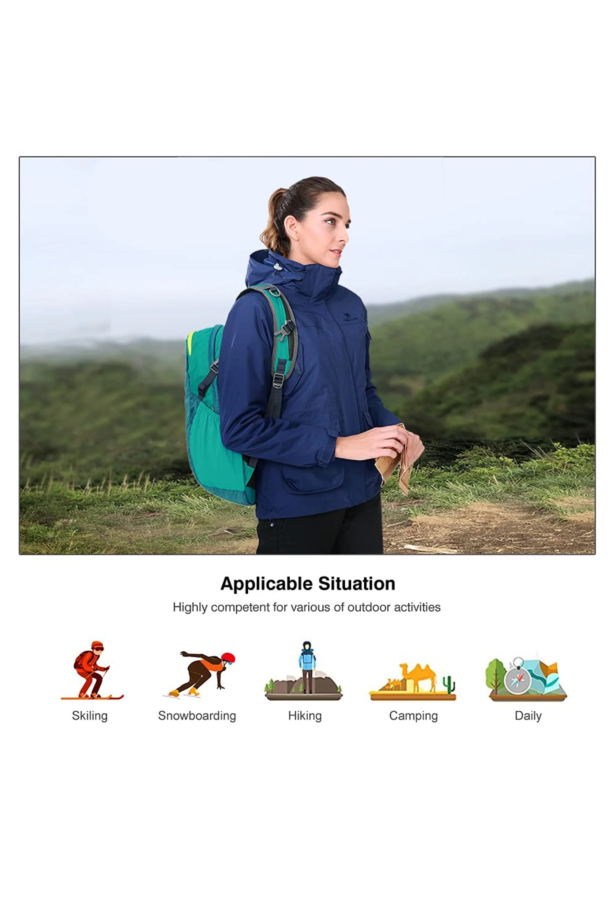 Women's Winter Blue Regular Fit Short Waterproof Windproof Ski Jacket - Image 6