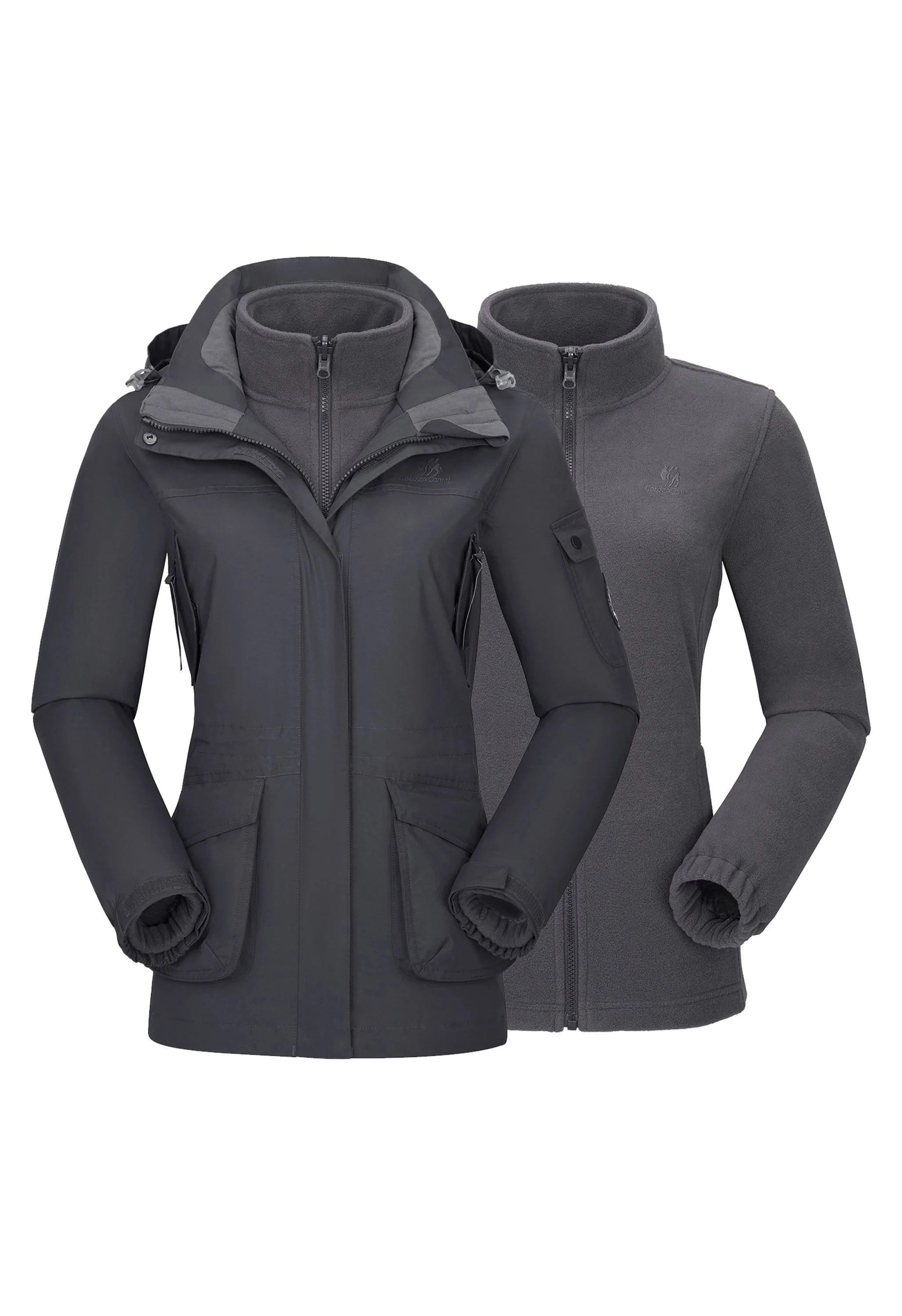 Women's Winter Gray Regular Fit Short Waterproof Windproof Ski Jacket - Image 2