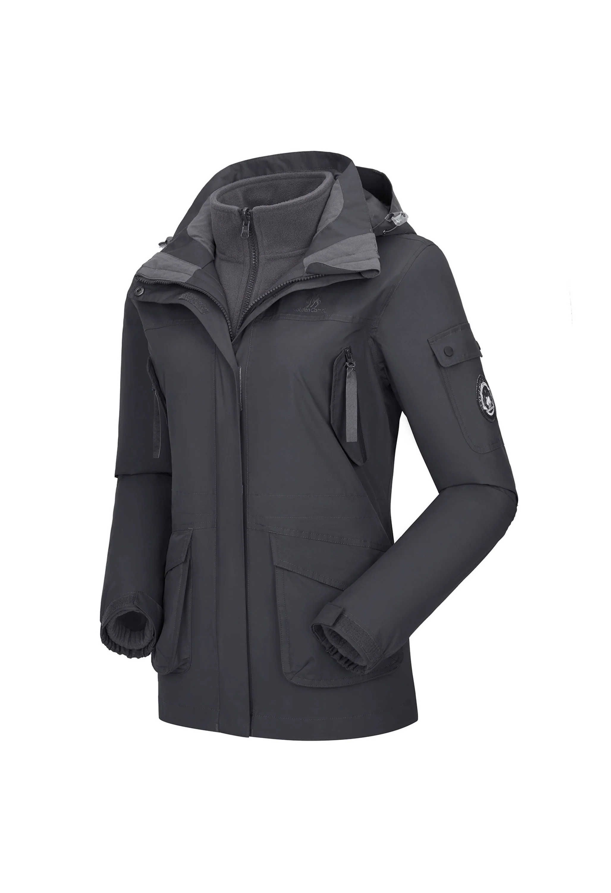 Women's Winter Gray Regular Fit Short Waterproof Windproof Ski Jacket - Image 3