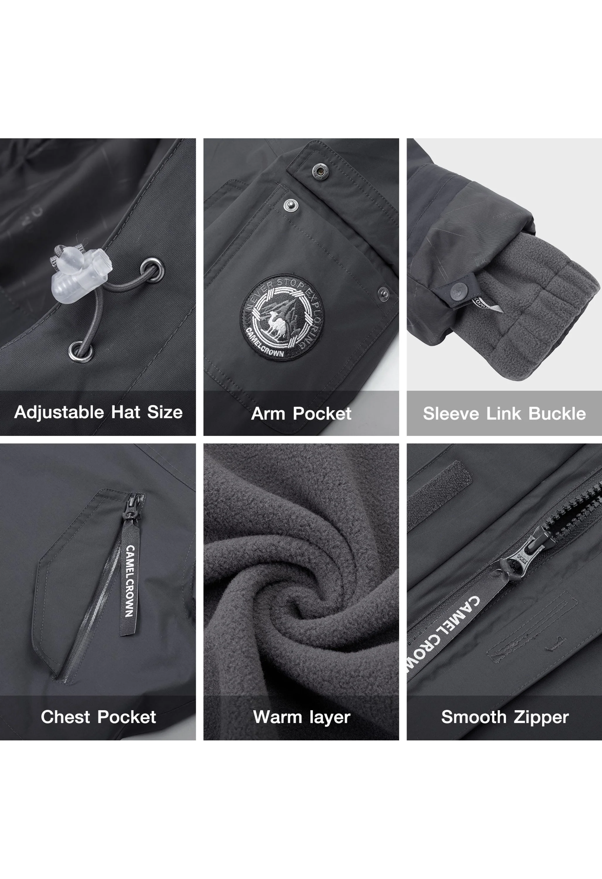 Women's Winter Gray Regular Fit Short Waterproof Windproof Ski Jacket - Image 7