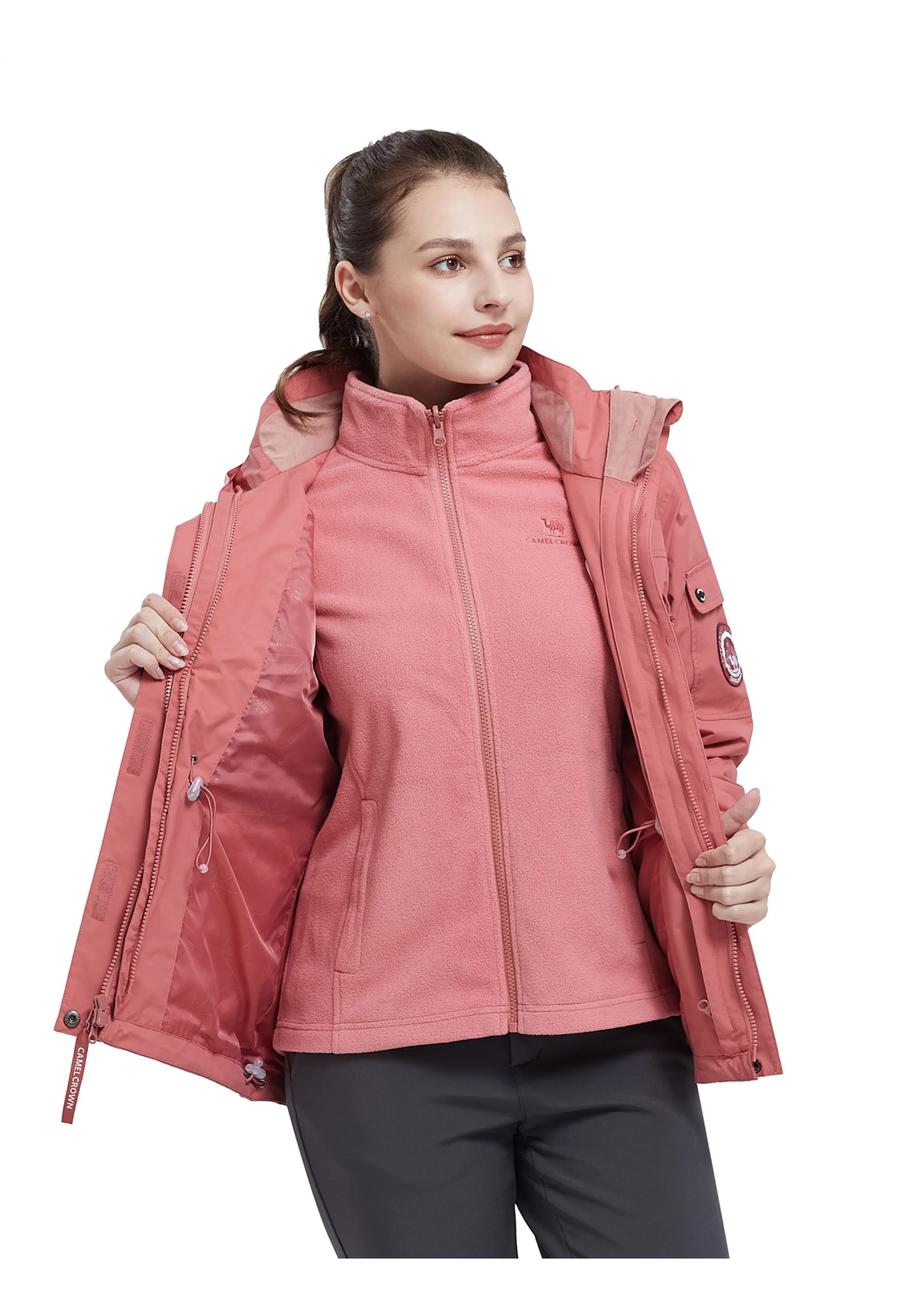 Women's Winter Pink Regular Fit Short Waterproof Windproof Ski Jacket - Image 7
