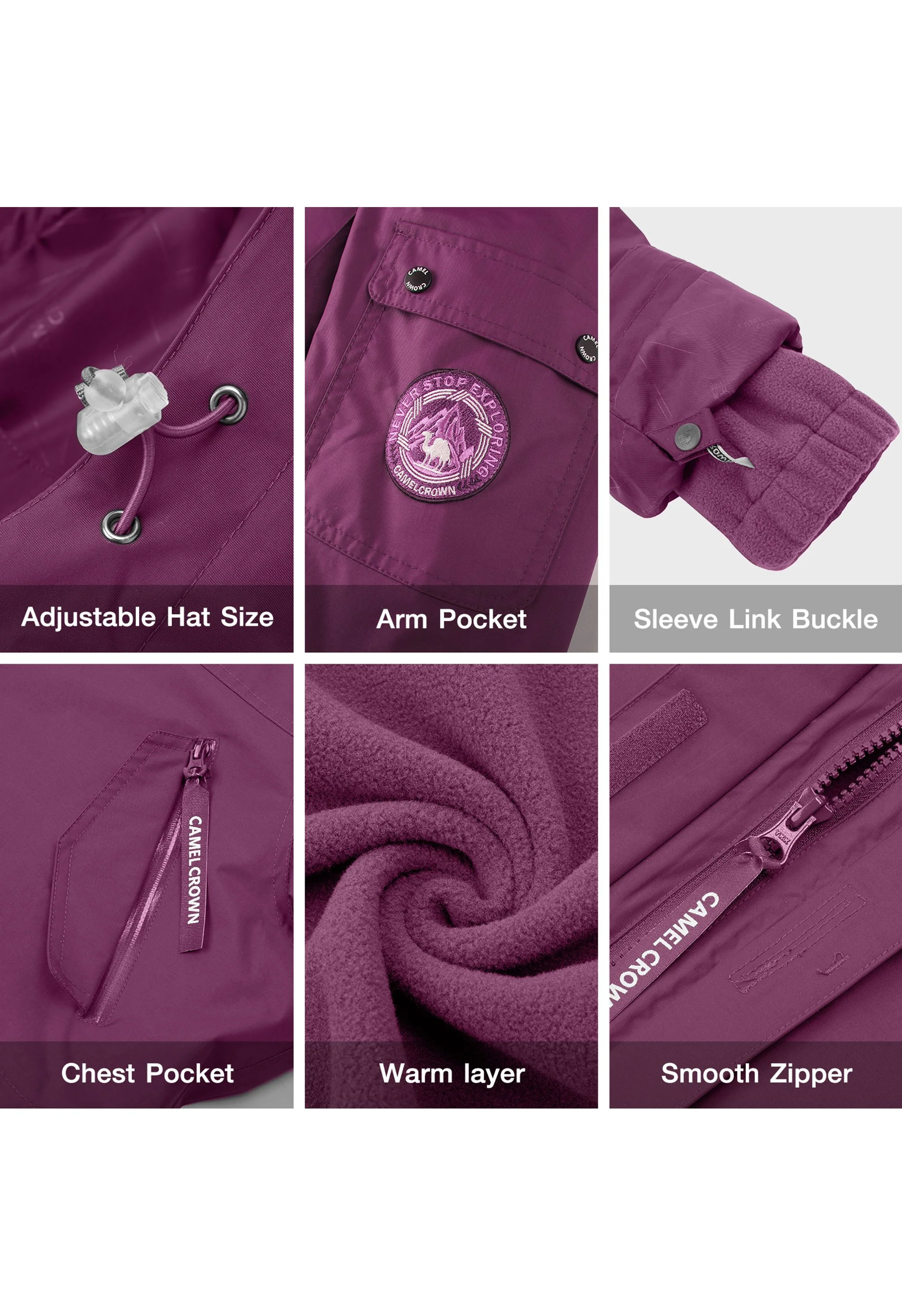 Women's Winter Purple Regular Fit Short Waterproof Windproof Ski Jacket - Image 7