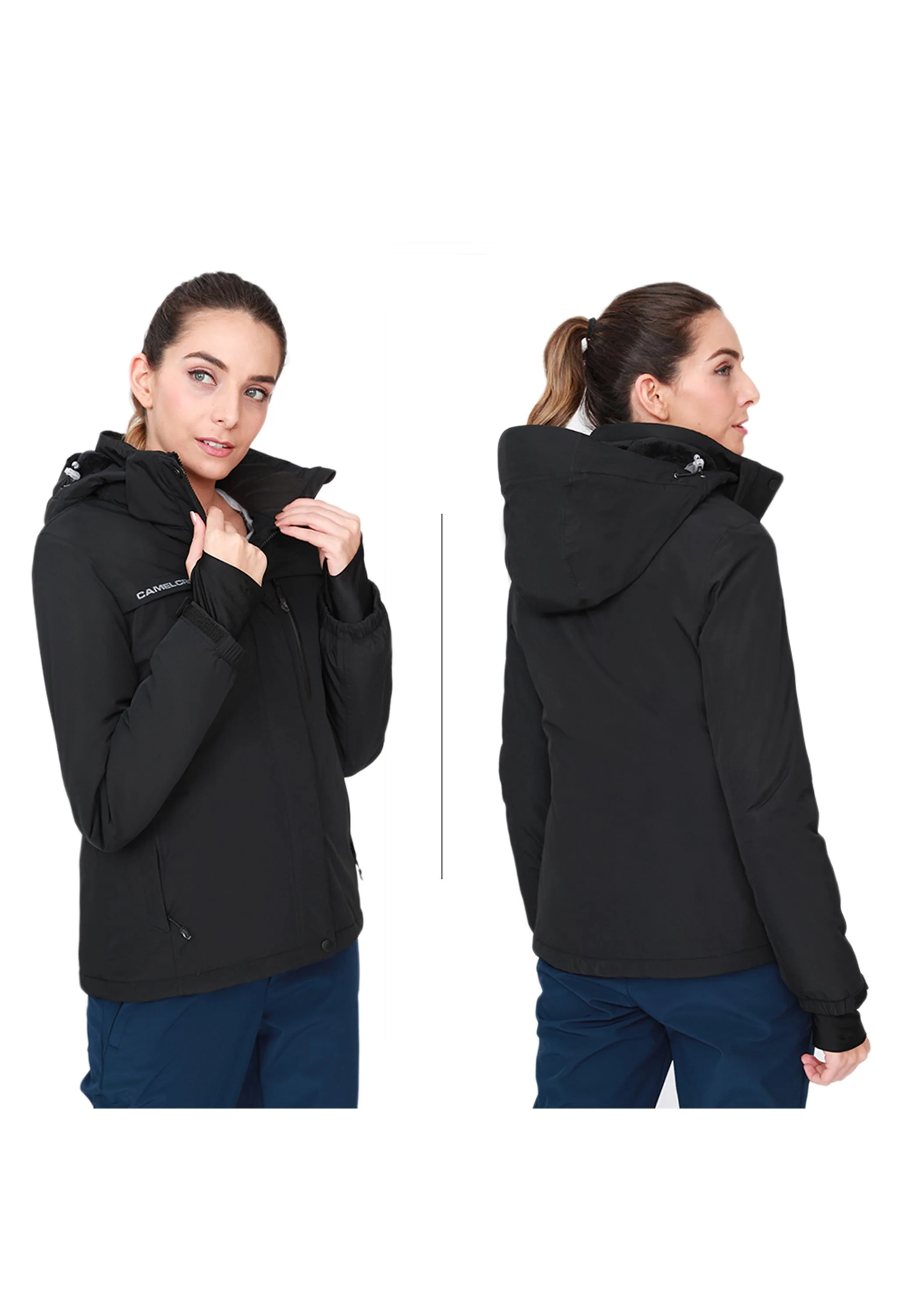 Women's Winter Black Regular Fit Short Waterproof Windproof Ski Jacket - Image 4