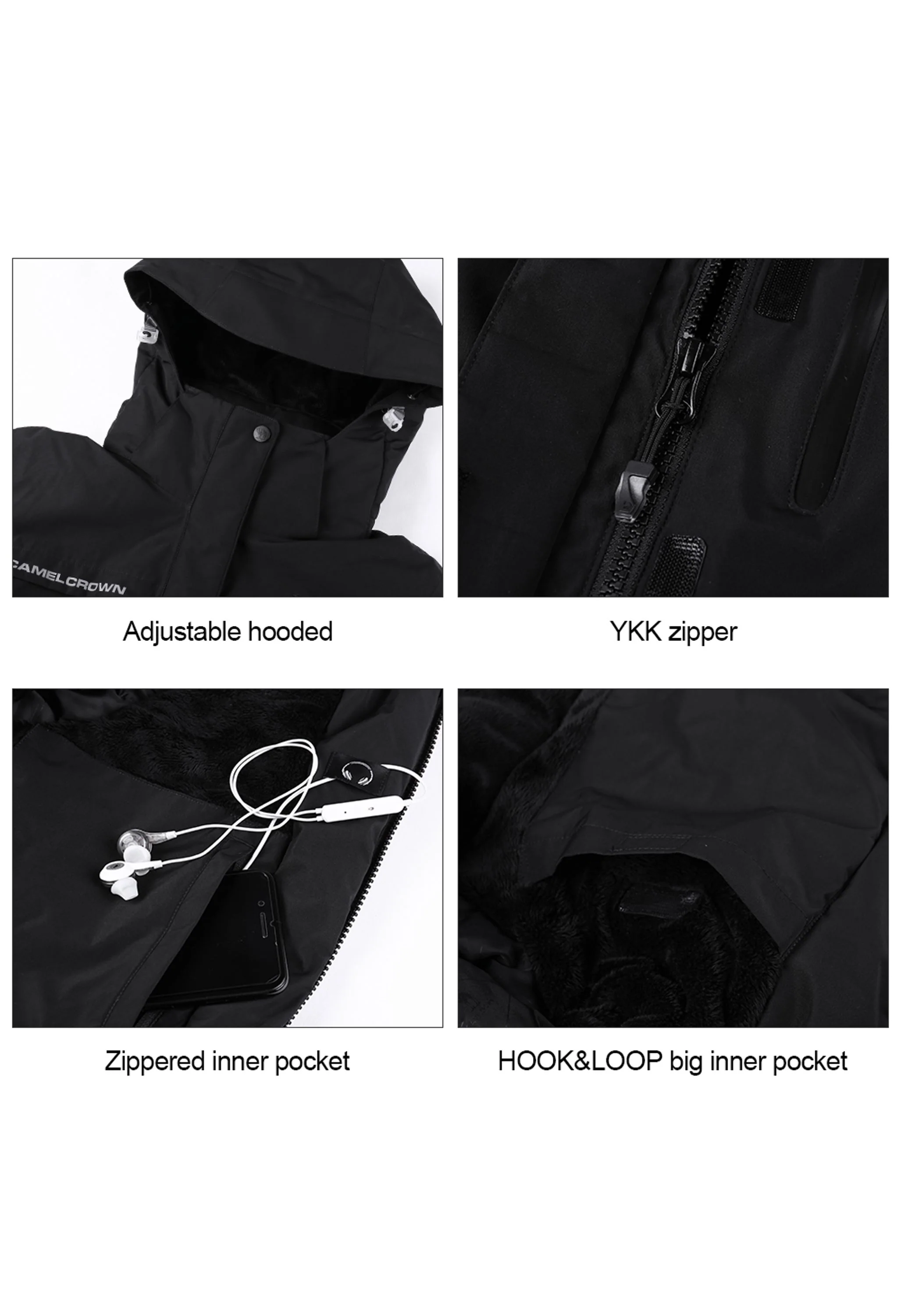 Women's Winter Black Regular Fit Short Waterproof Windproof Ski Jacket - Image 5