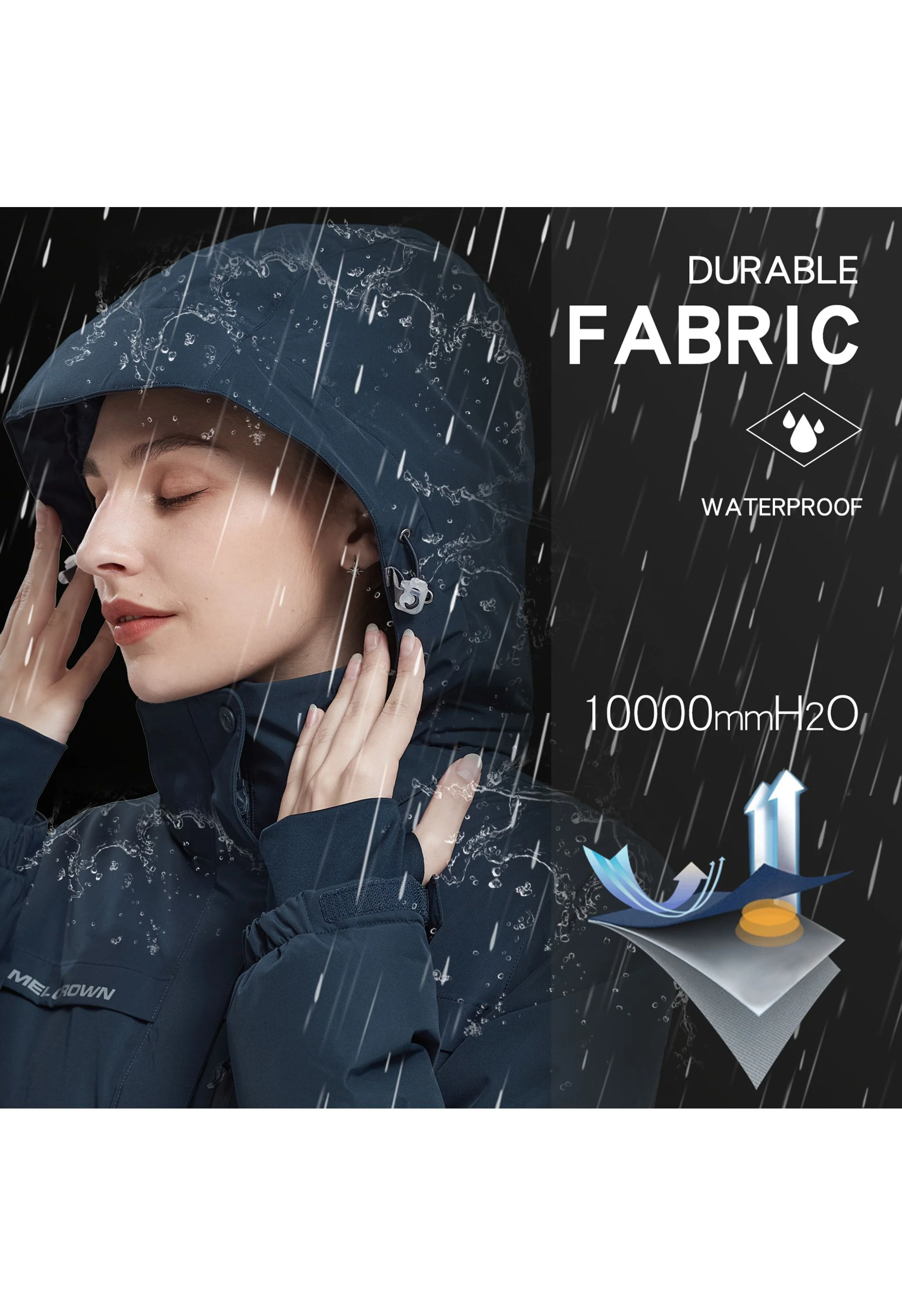Women's Winter Blue Regular Fit Short Waterproof Windproof Ski Jacket - Image 6