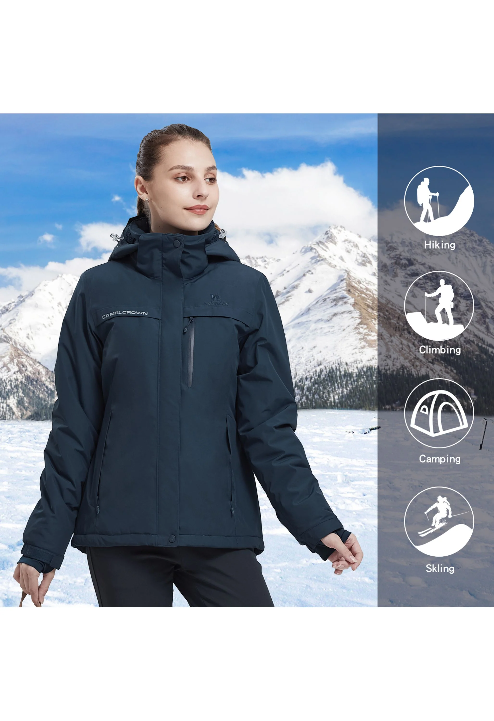 Women's Winter Blue Regular Fit Short Waterproof Windproof Ski Jacket - Image 9
