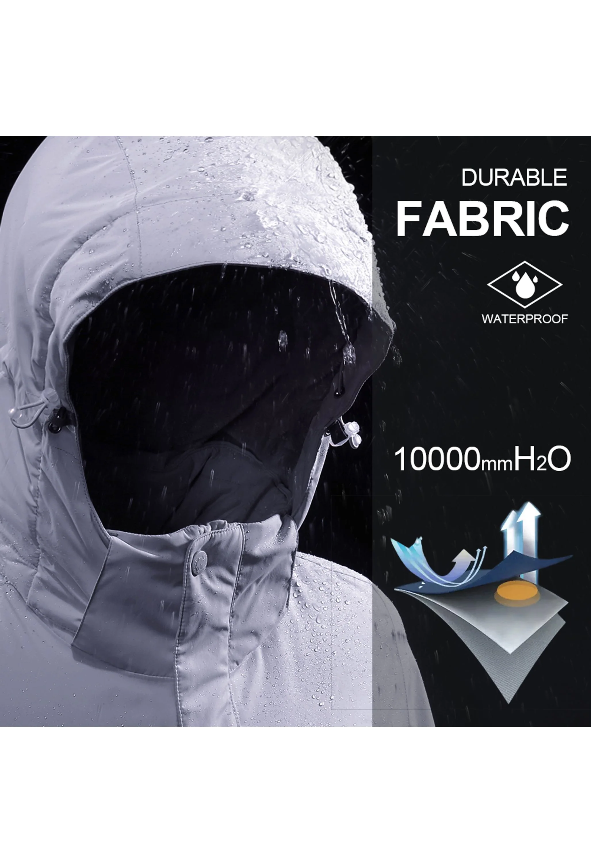 Women's Winter Gray Regular Fit Short Waterproof Windproof Ski Jacket - Image 3