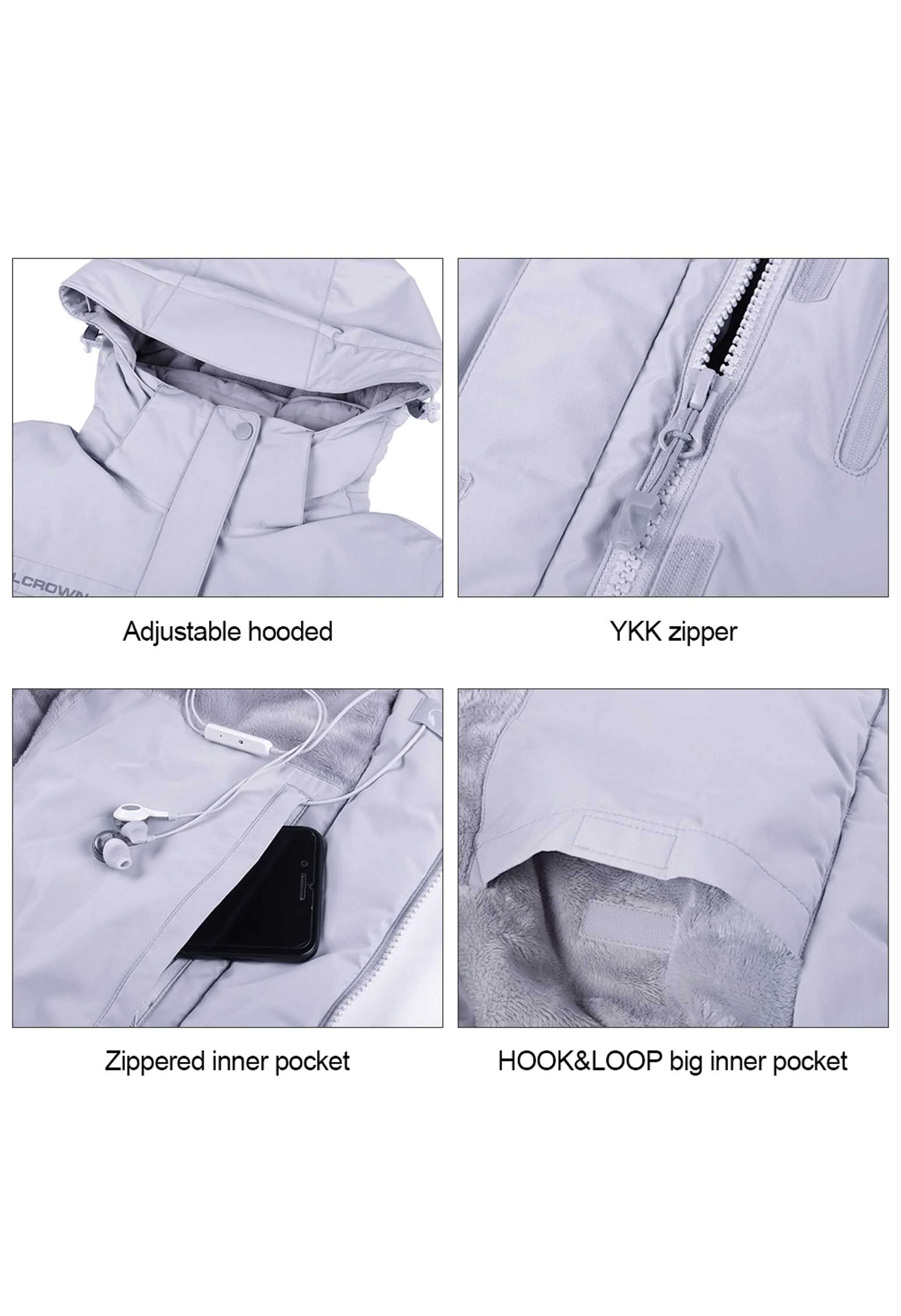 Women's Winter Gray Regular Fit Short Waterproof Windproof Ski Jacket - Image 4