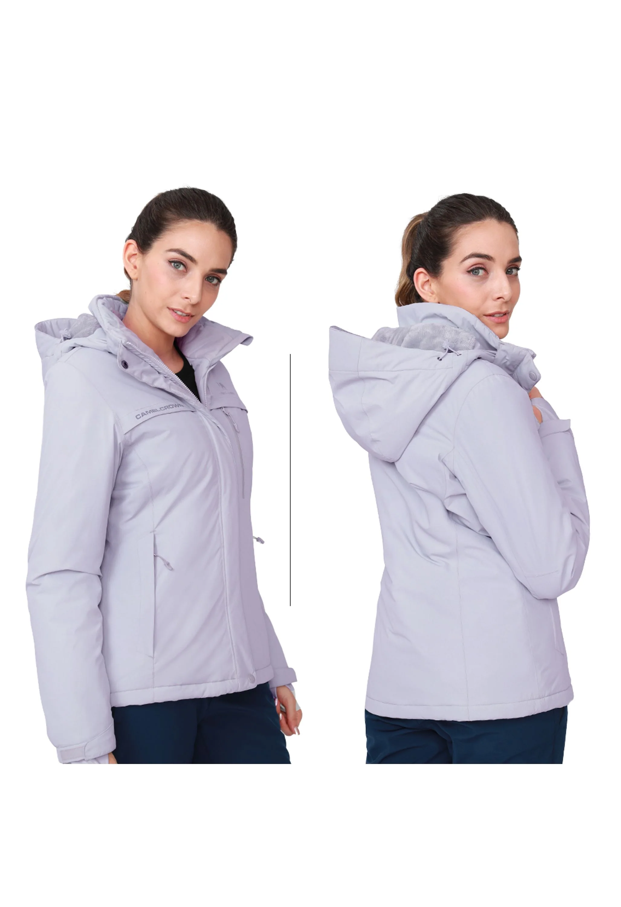 Women's Winter Gray Regular Fit Short Waterproof Windproof Ski Jacket - Image 5