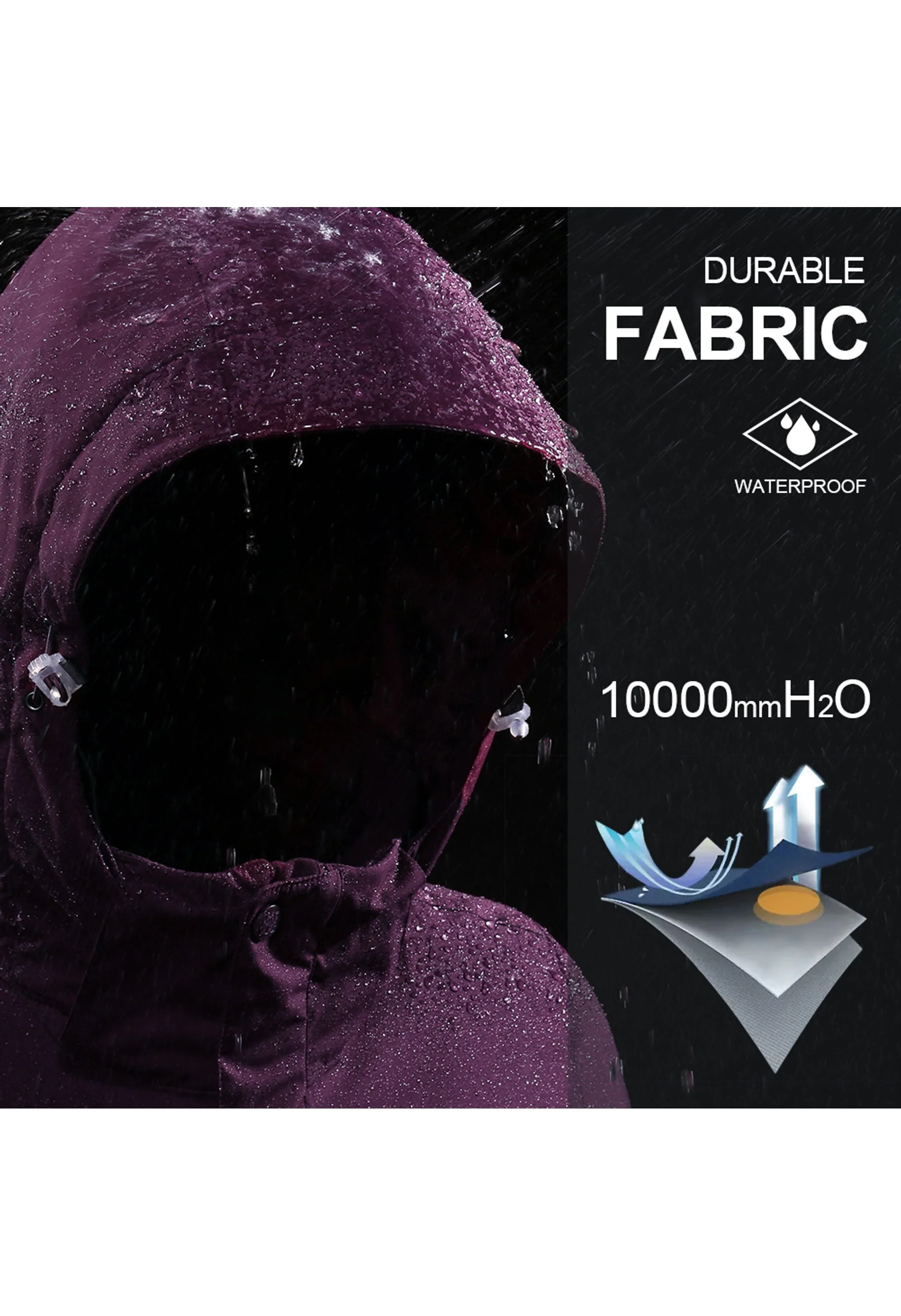 Women's Winter Purple Regular Fit Short Waterproof Windproof Ski Jacket - Image 3
