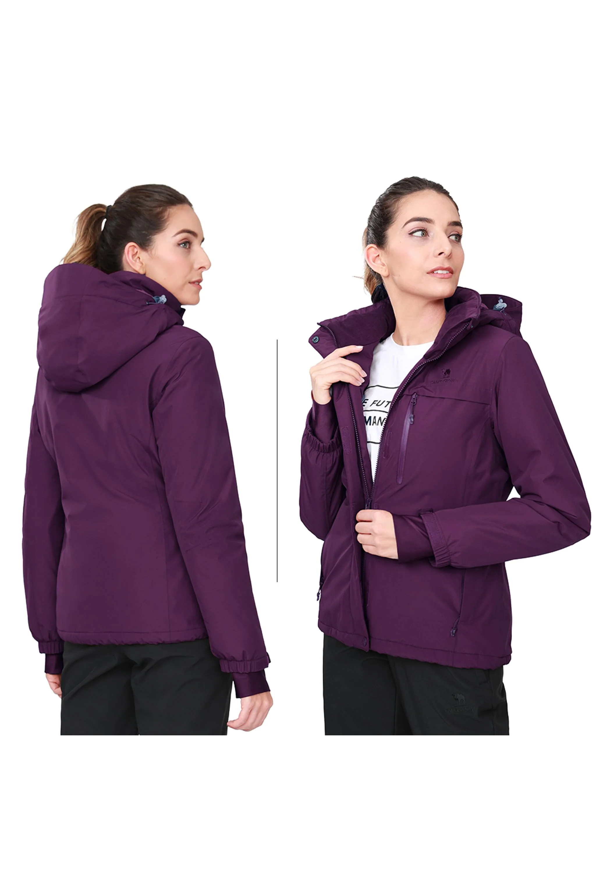 Women's Winter Purple Regular Fit Short Waterproof Windproof Ski Jacket - Image 4