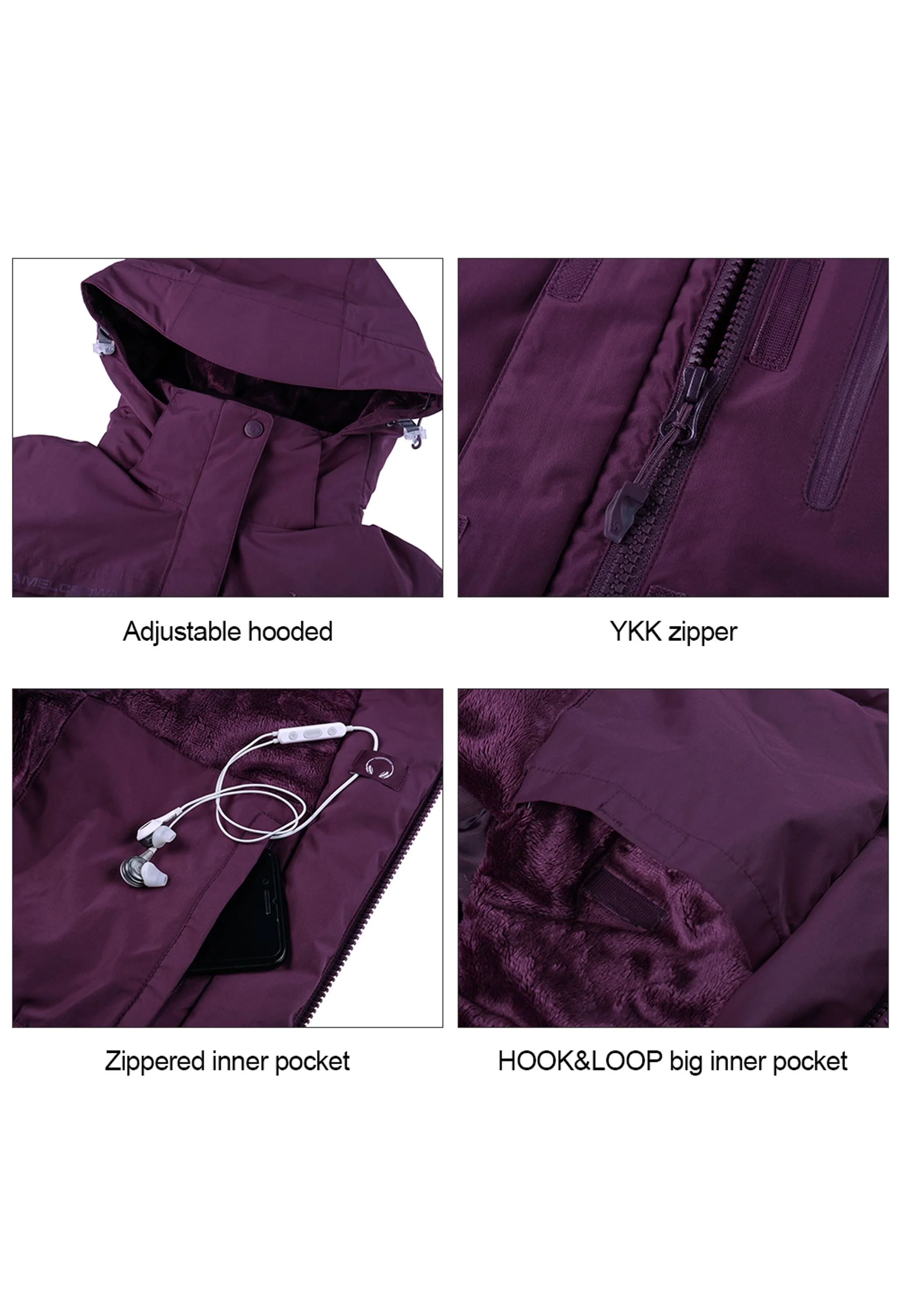 Women's Winter Purple Regular Fit Short Waterproof Windproof Ski Jacket - Image 5