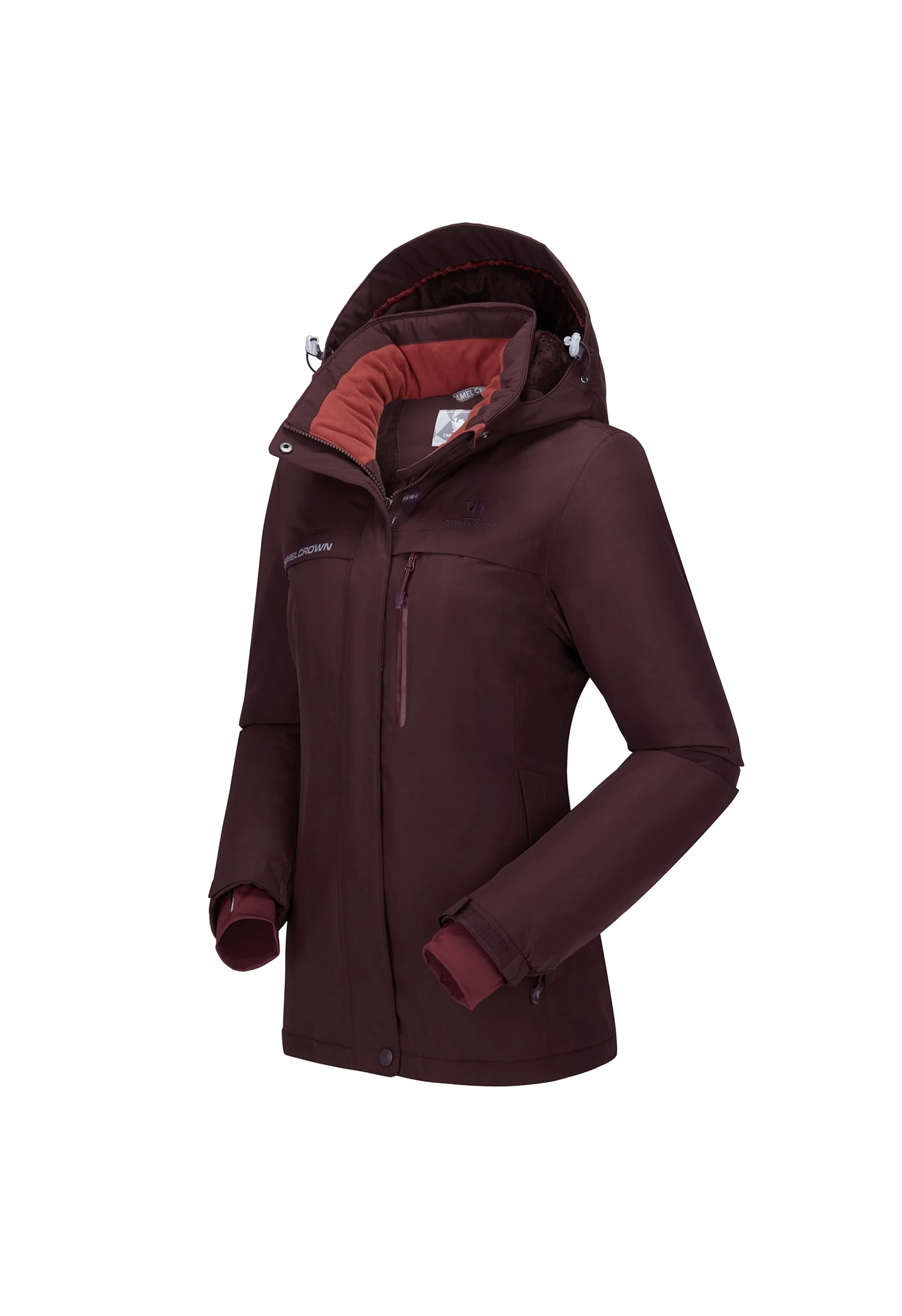Women's Winter Wine Red Regular Fit Short Waterproof Windproof Ski Jacket - Image 2