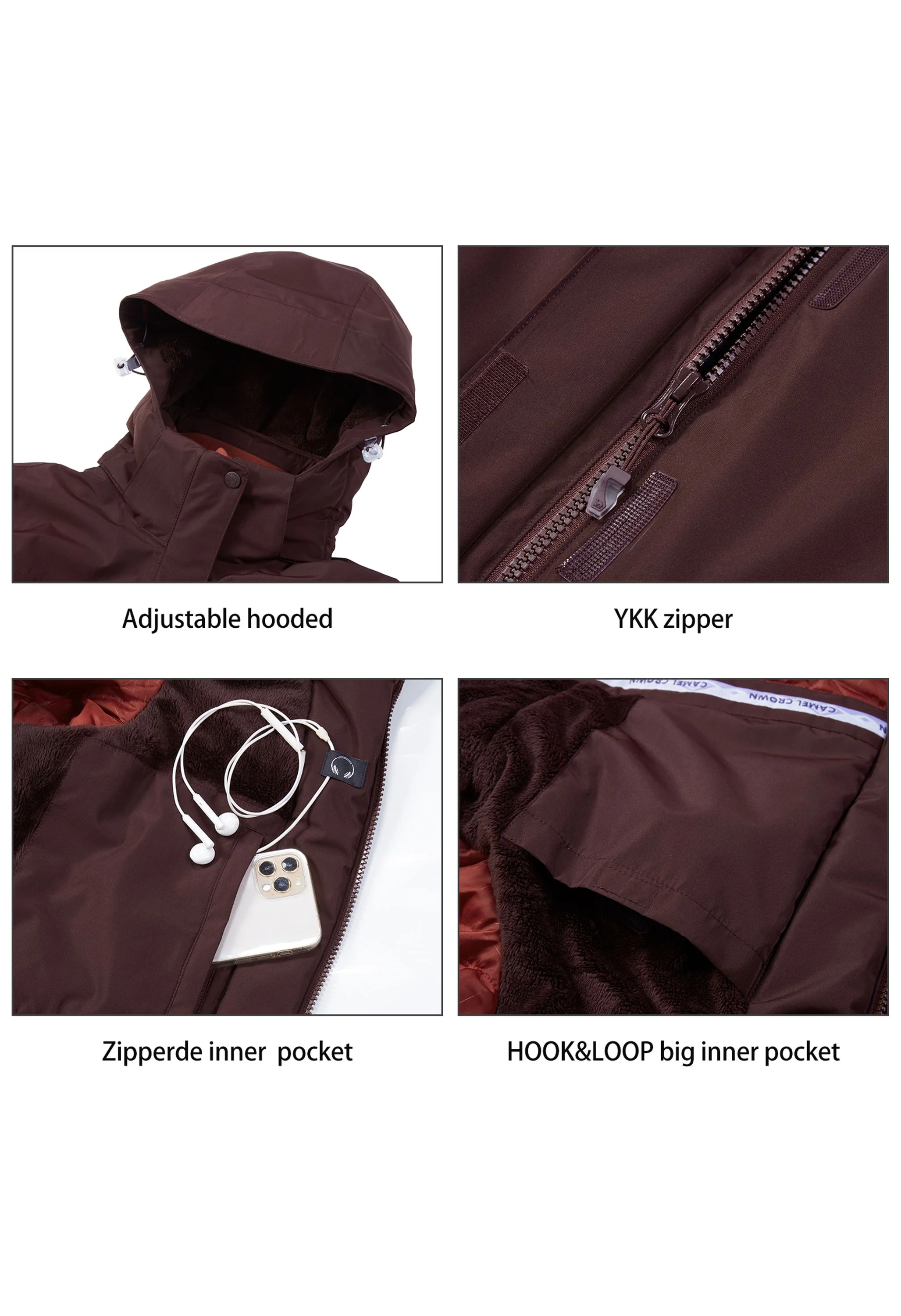 Women's Winter Wine Red Regular Fit Short Waterproof Windproof Ski Jacket - Image 7