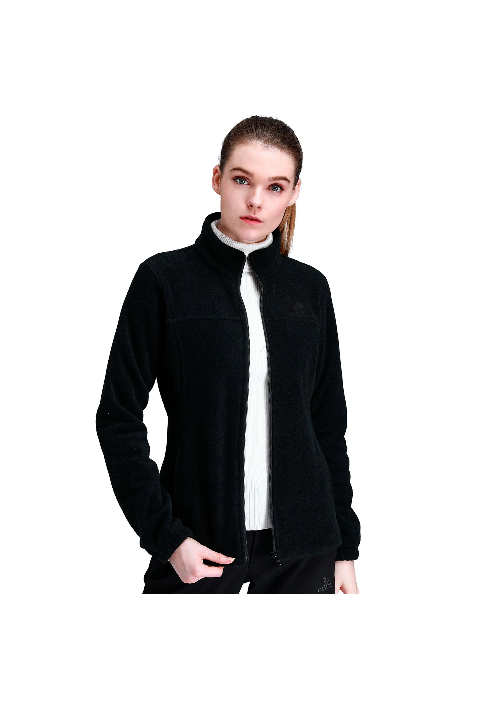 Women's Fall Black Regular Fit Short Lightweight Warm Fleece Jackets - Image 2