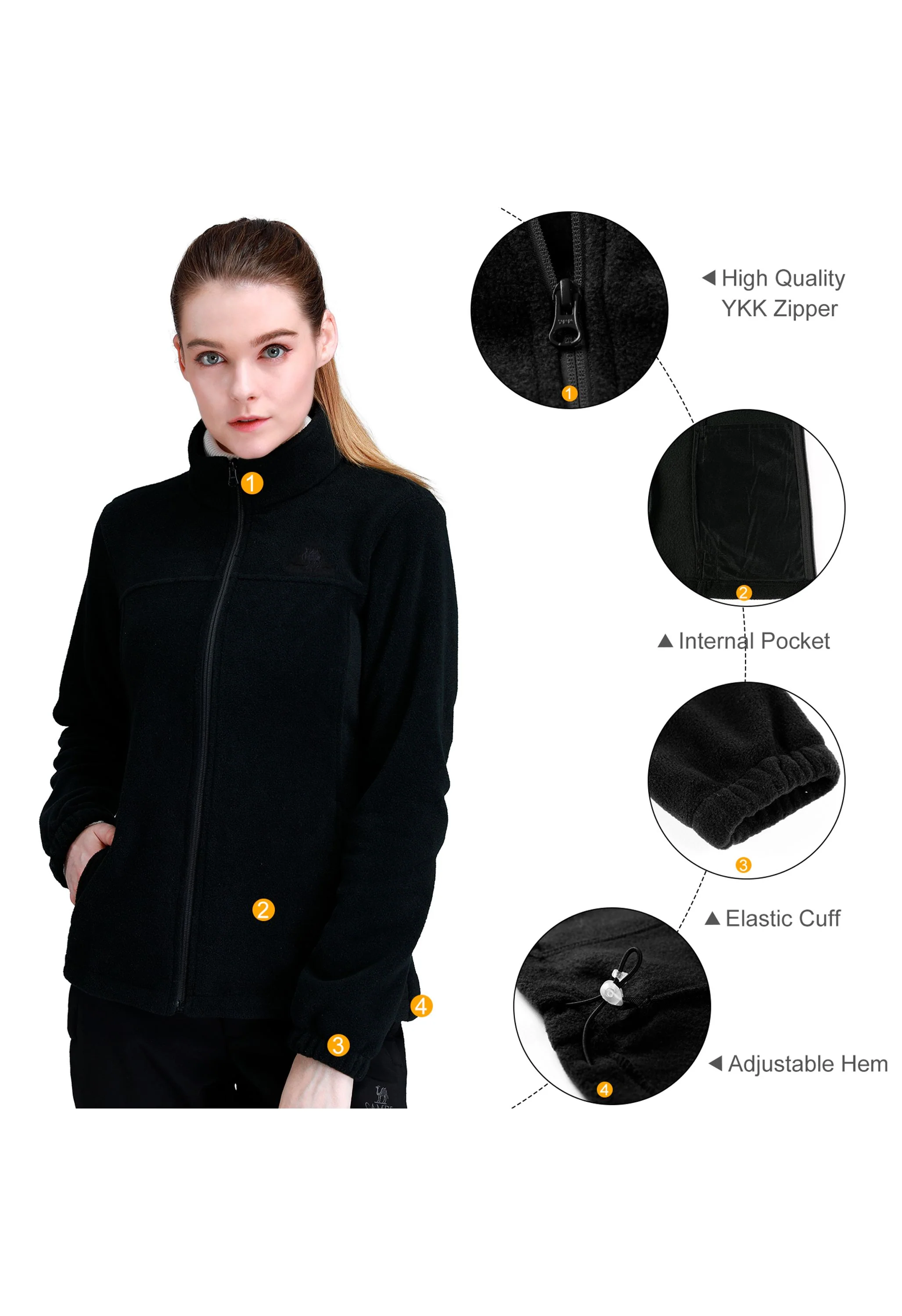 Women's Fall Black Regular Fit Short Lightweight Warm Fleece Jackets - Image 4