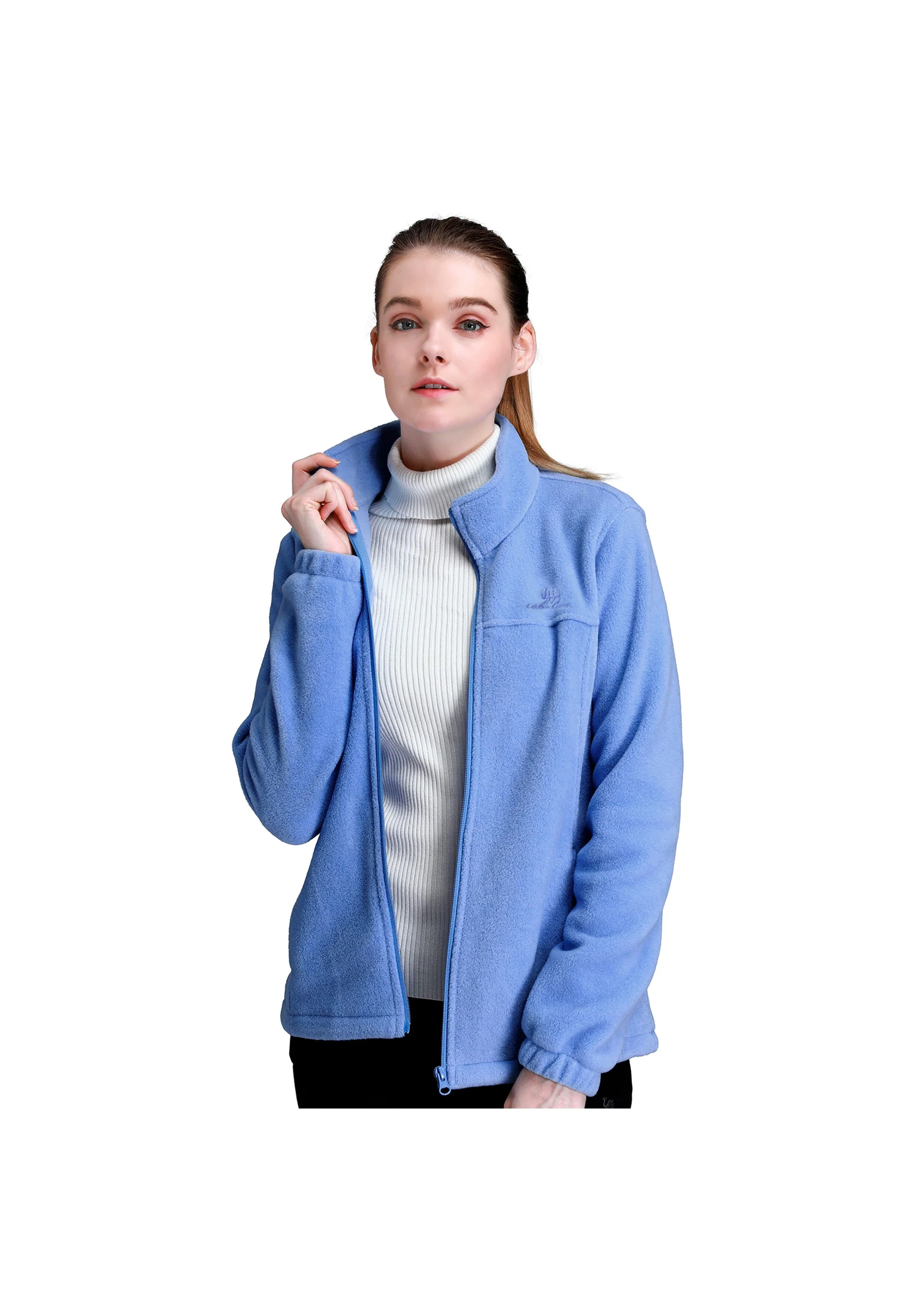 Women's Fall Blue Regular Fit Short Lightweight Warm Fleece Jackets - Image 2
