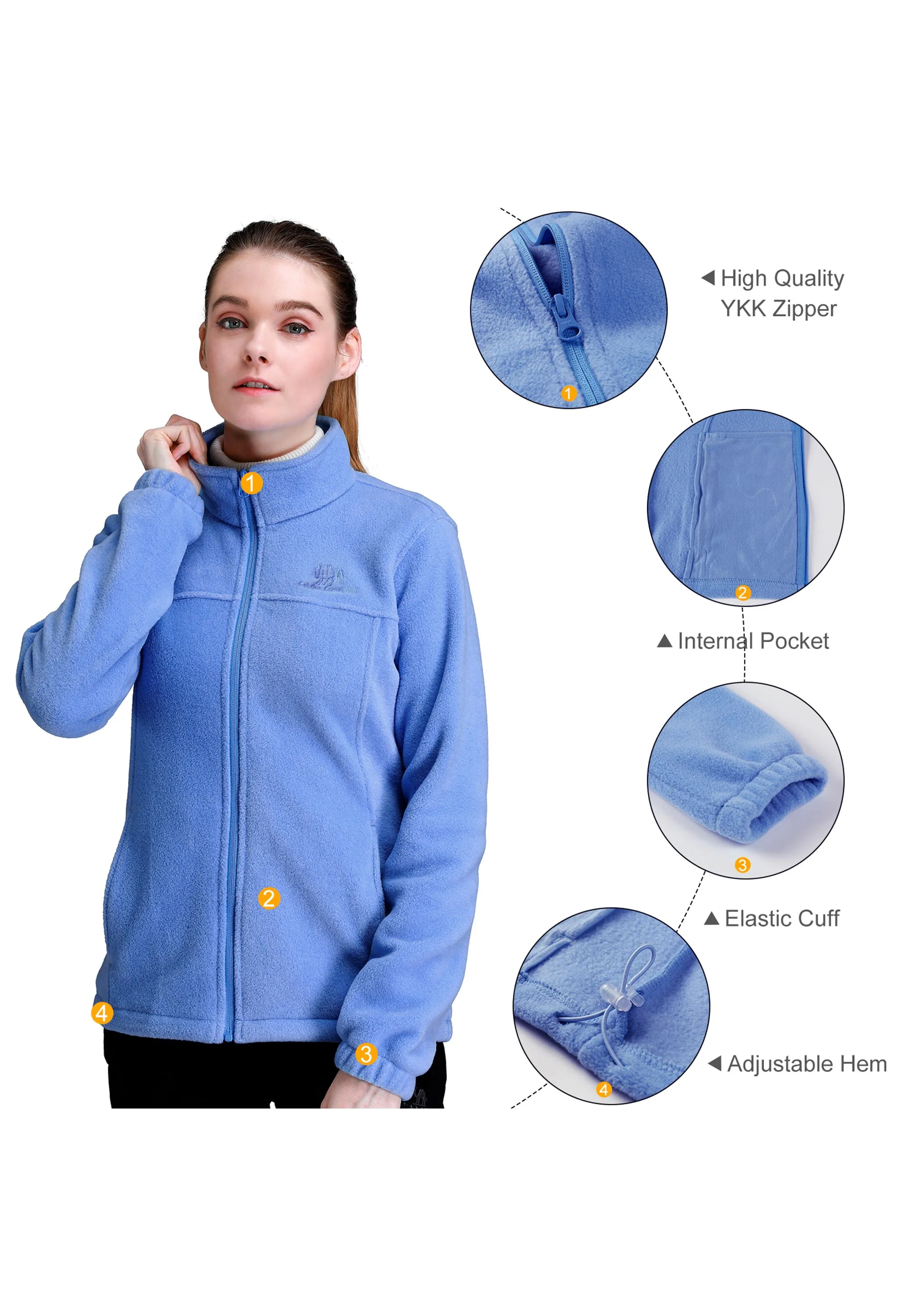 Women's Fall Blue Regular Fit Short Lightweight Warm Fleece Jackets - Image 4