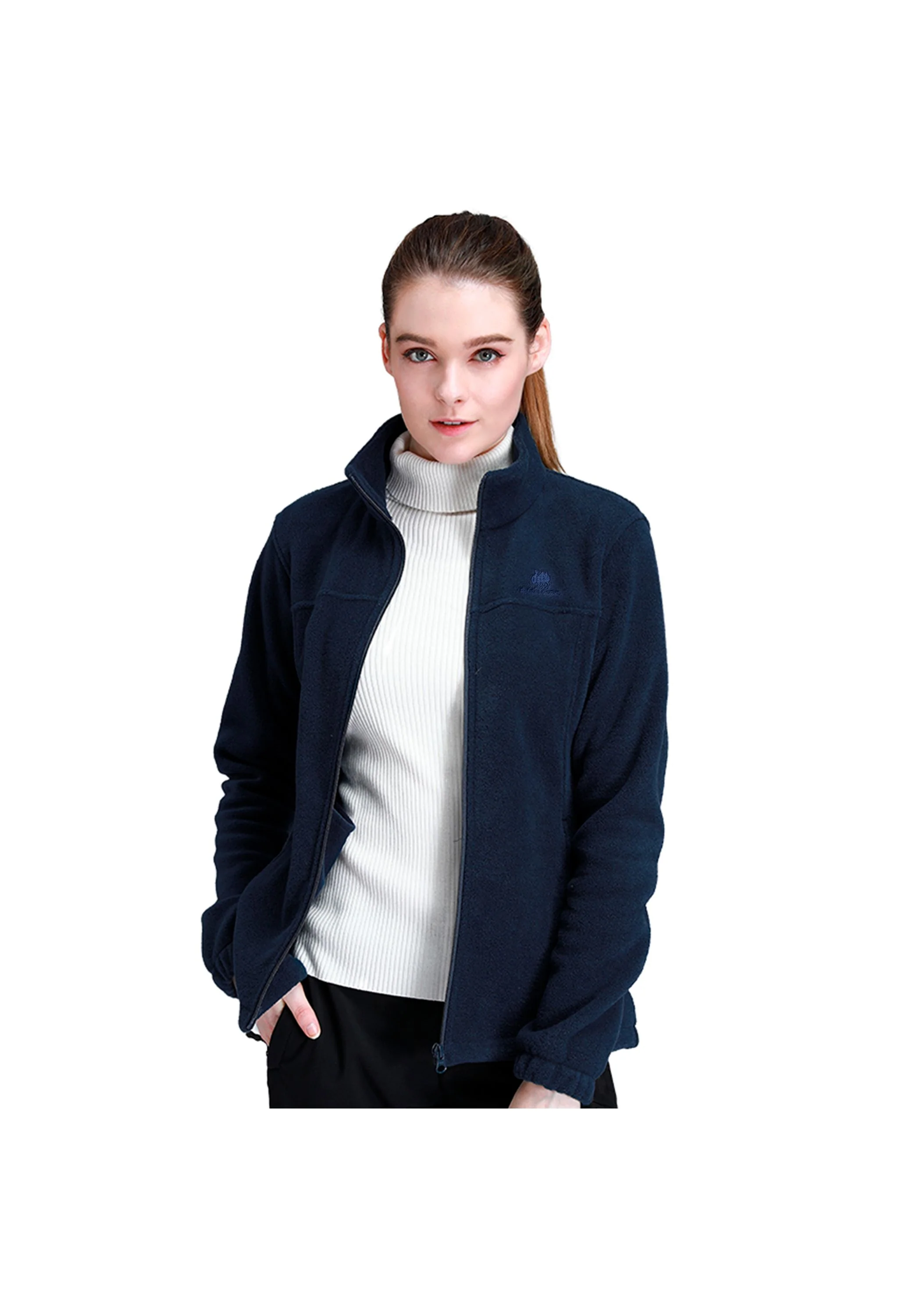 Women's Fall Dark Blue Regular Fit Short Lightweight Warm Fleece Jackets - Image 2