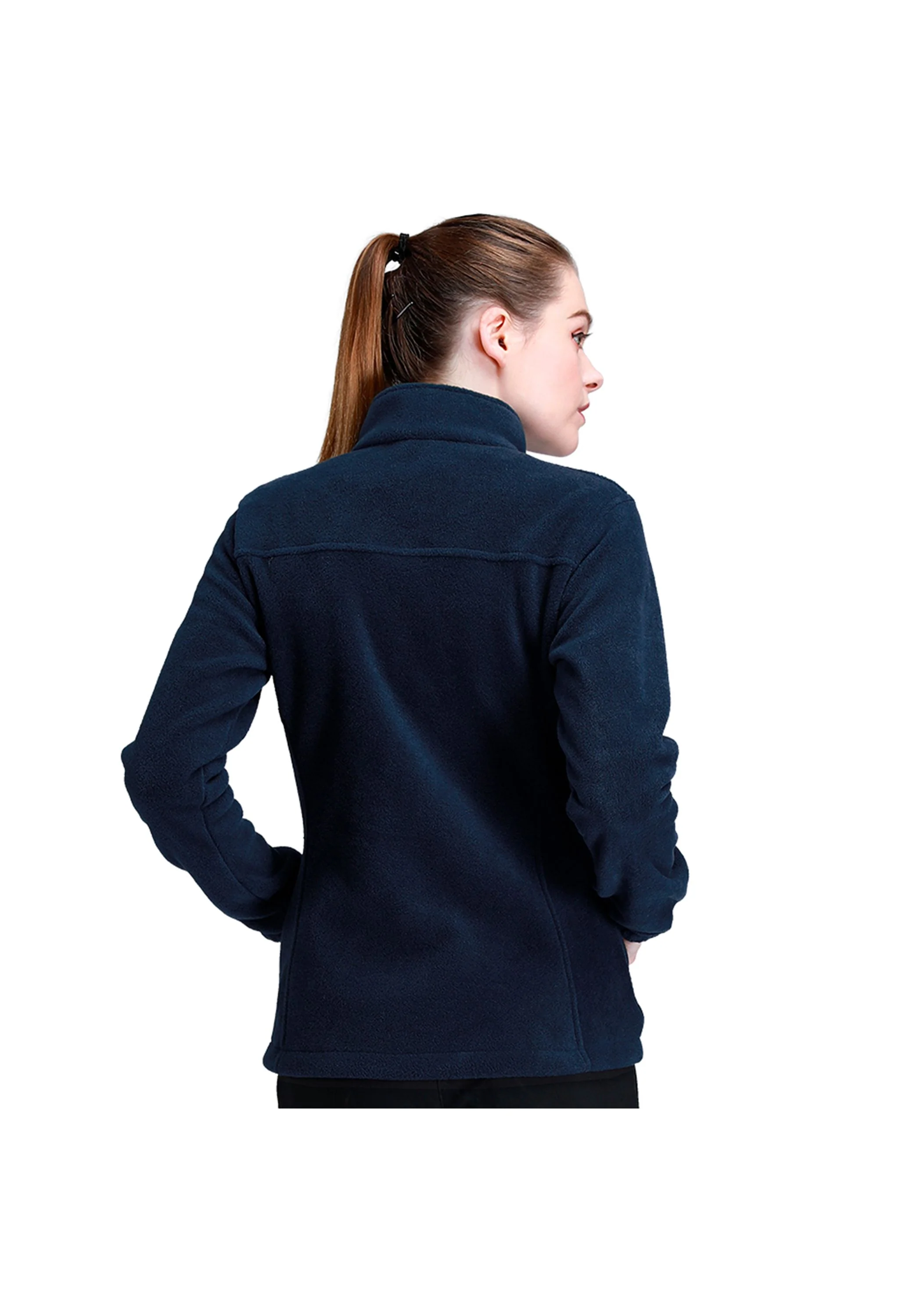 Women's Fall Dark Blue Regular Fit Short Lightweight Warm Fleece Jackets - Image 3