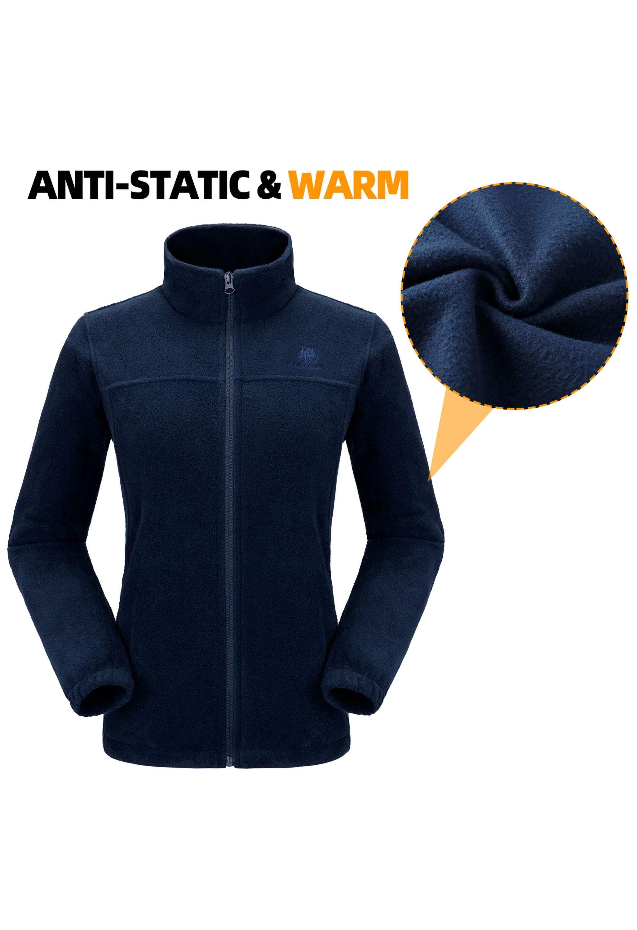 Women's Fall Dark Blue Regular Fit Short Lightweight Warm Fleece Jackets - Image 5